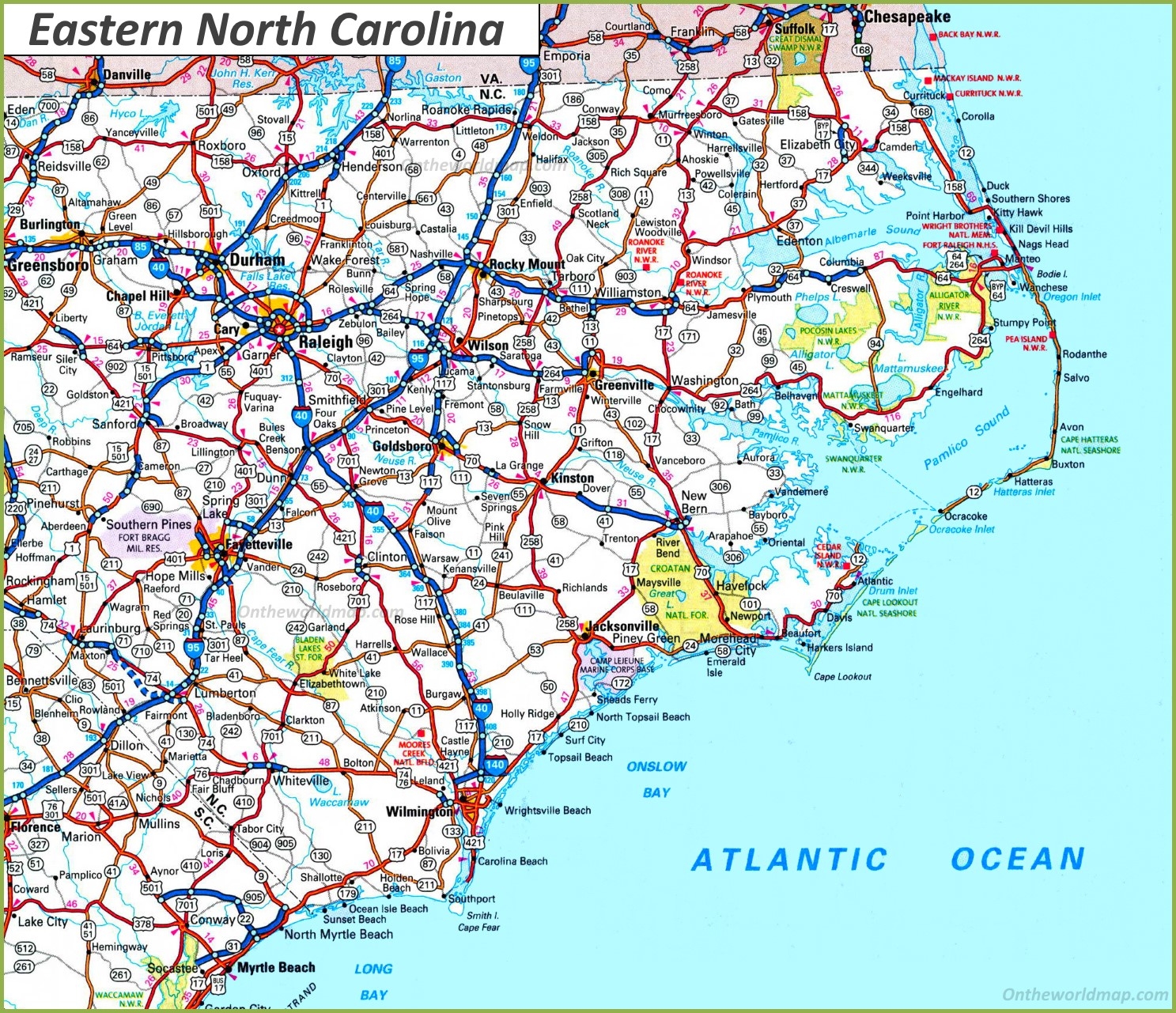 Map Of Eastern North Carolina Coastal Plain Ontheworldmap