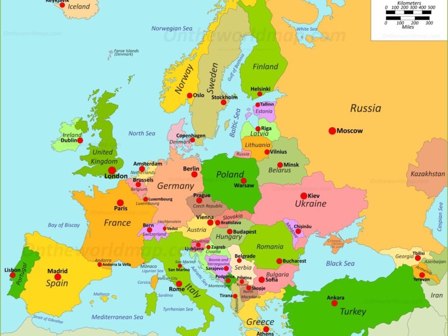 Map Of Europe With Capitals Ontheworldmap