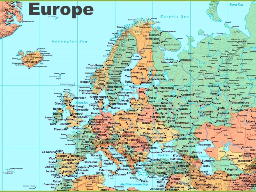 Map Of Europe With Cities Ontheworldmap