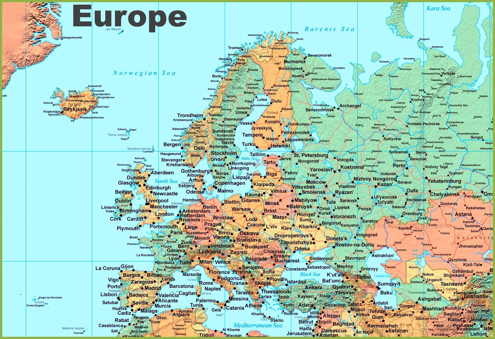 Map Of Europe With Cities Ontheworldmap