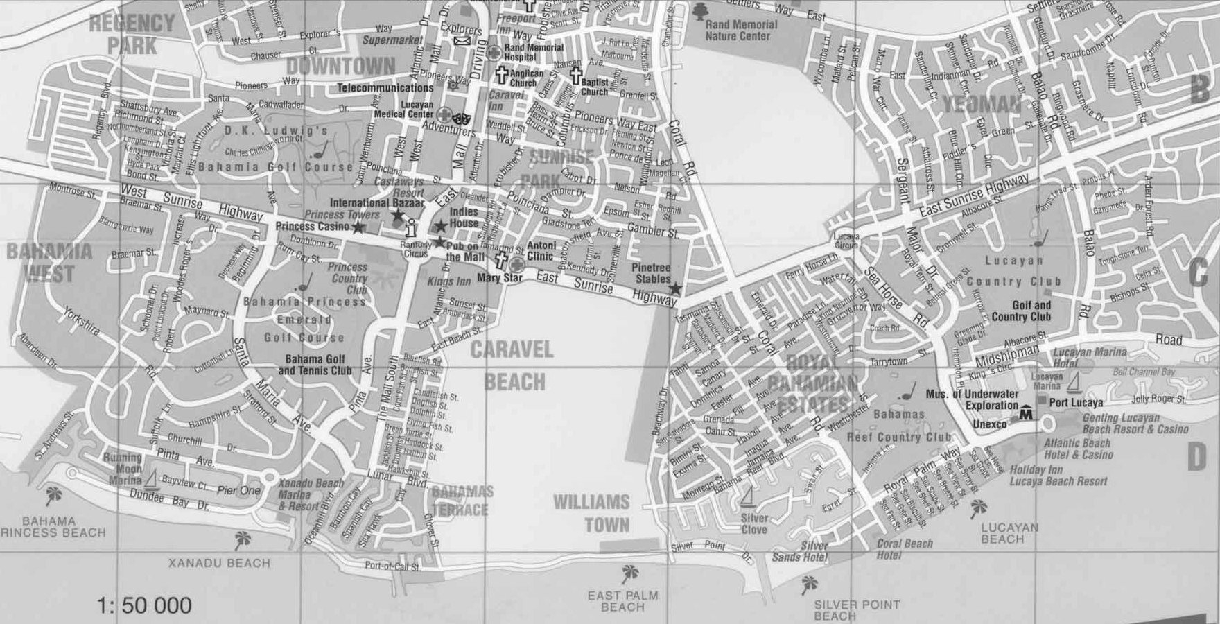 Map Of Freeport And Lucaya With Streets And Detail Grand Bahama Island Bahamas