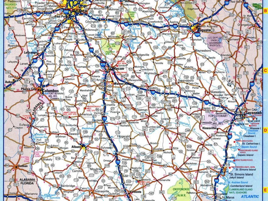 Map Of Georgia Roads And Highways Free Printable Road Map Of Georgia