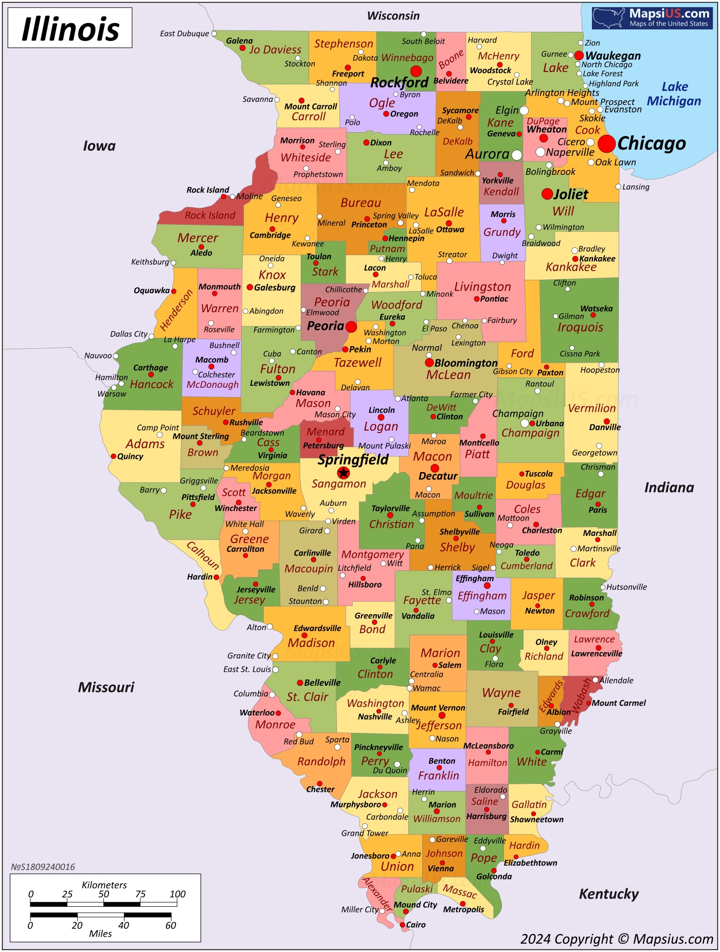 Map Of Illinois State USA Mapsius