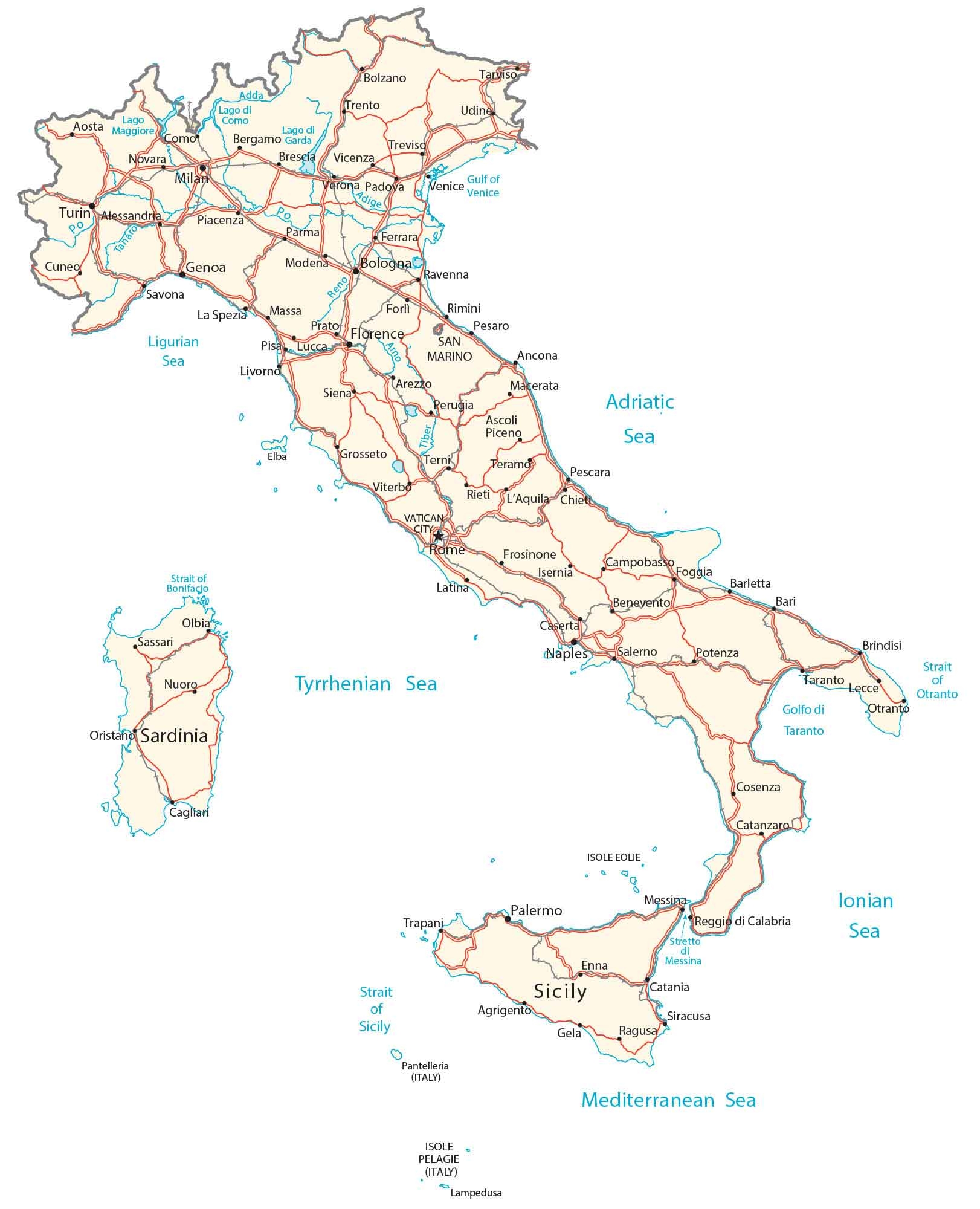 Italy Road Map Printable