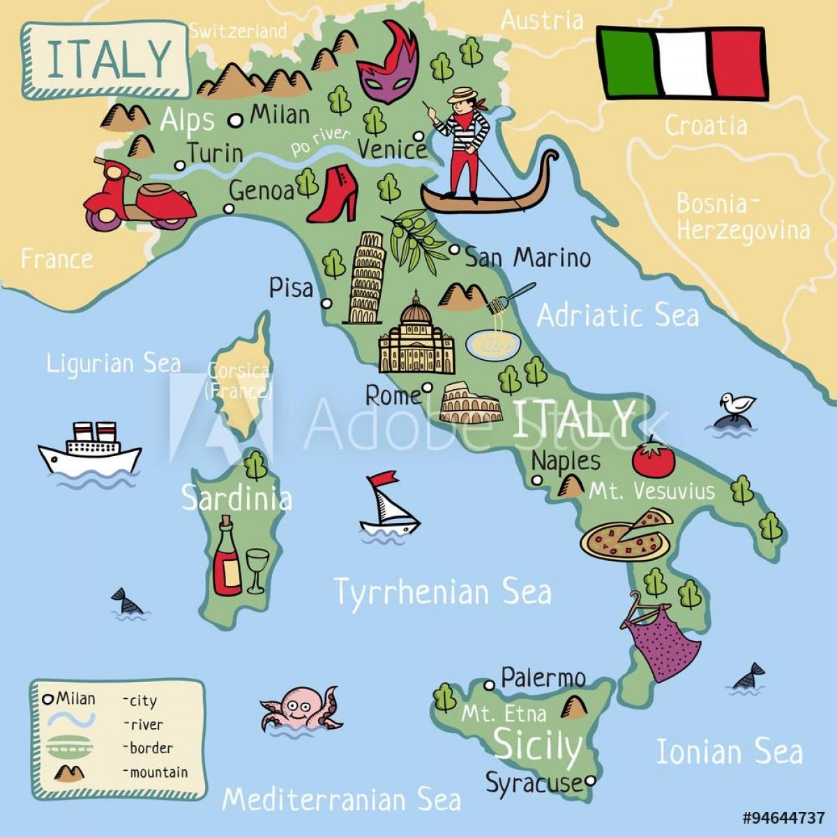 Map Of Italy For Kids Map Of Italy For Children Southern Europe Europe 