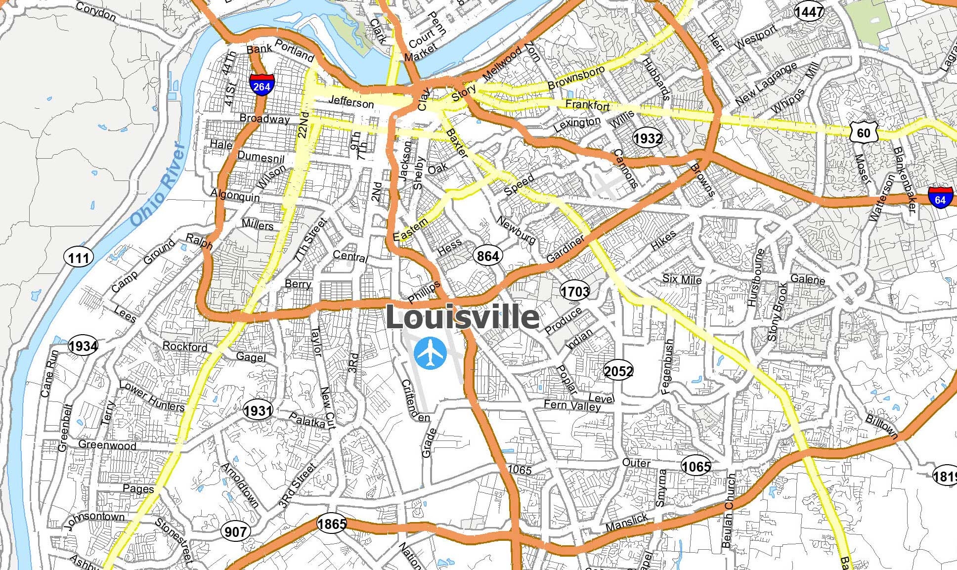 Printable Map Of Louisville And Frankfort Kentucky