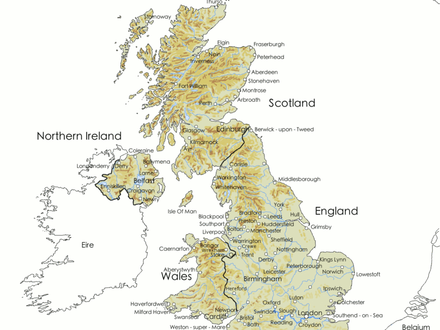 Map Of Major Towns Cities In The British Isles Britain Visitor Travel Guide To Britain