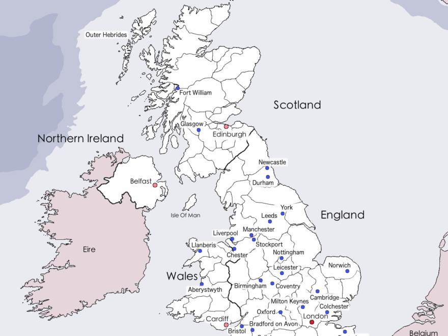 Map Of Major Towns Cities In The British Isles Britain Visitor Worksheets Library