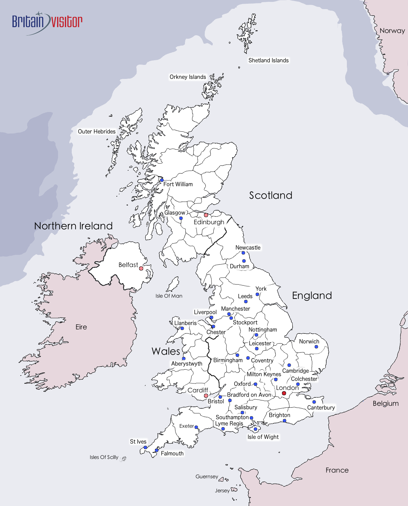 Map Of Major Towns Cities In The British Isles Britain Visitor Worksheets Library