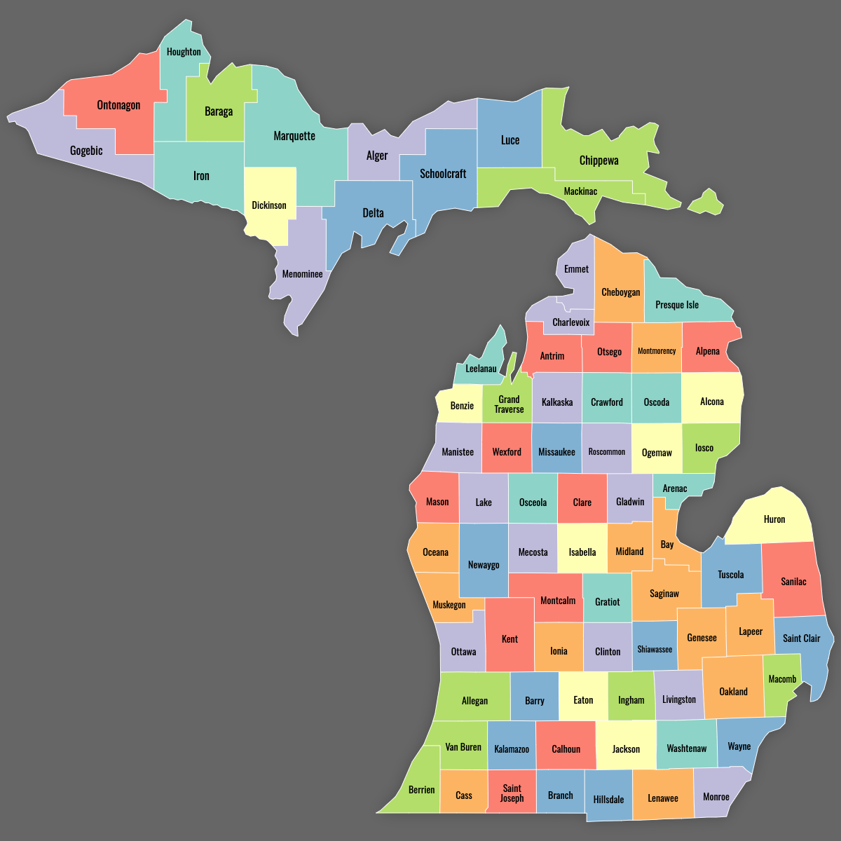 Map Of Michigan Counties Ultimaps