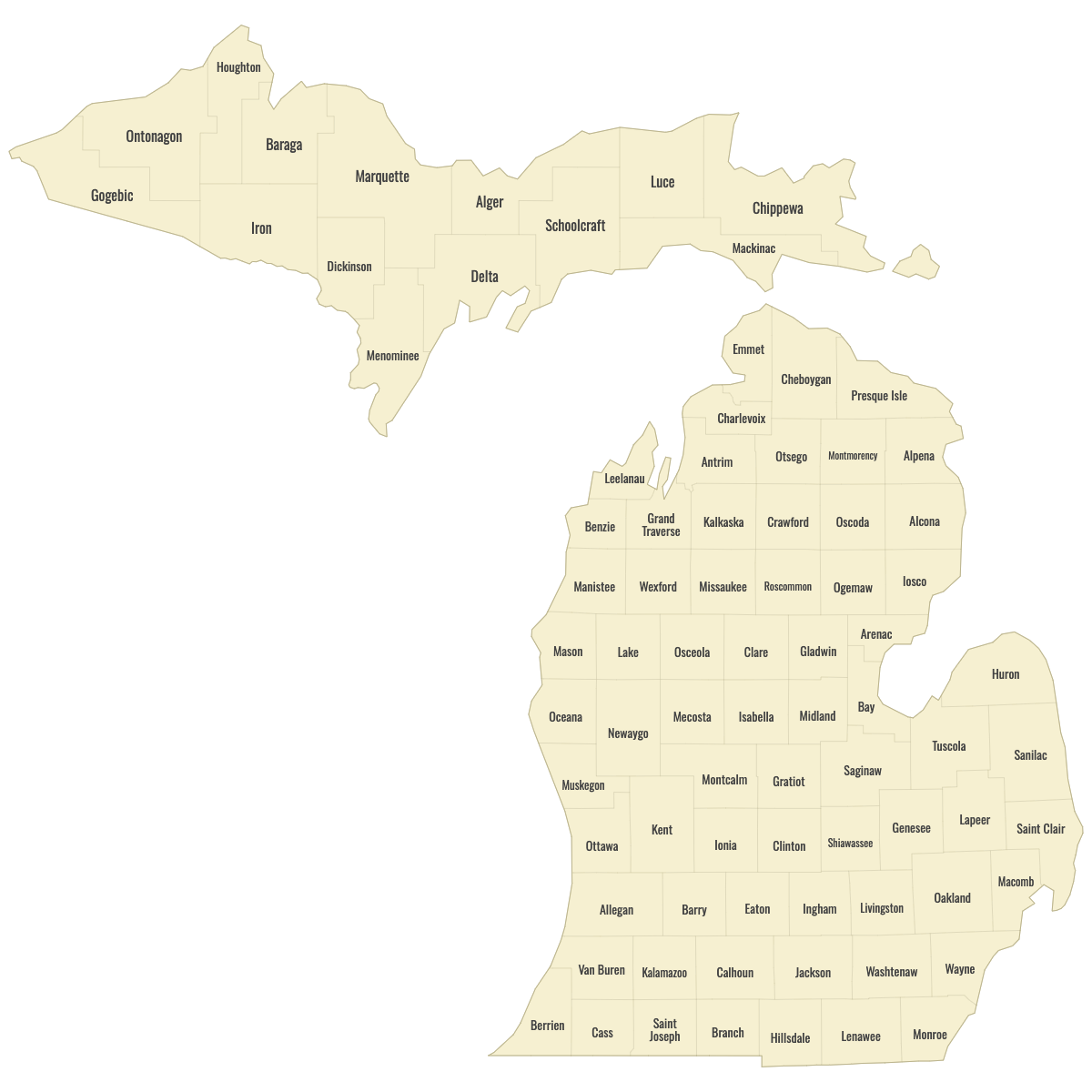 Printable County Map Of Michigan