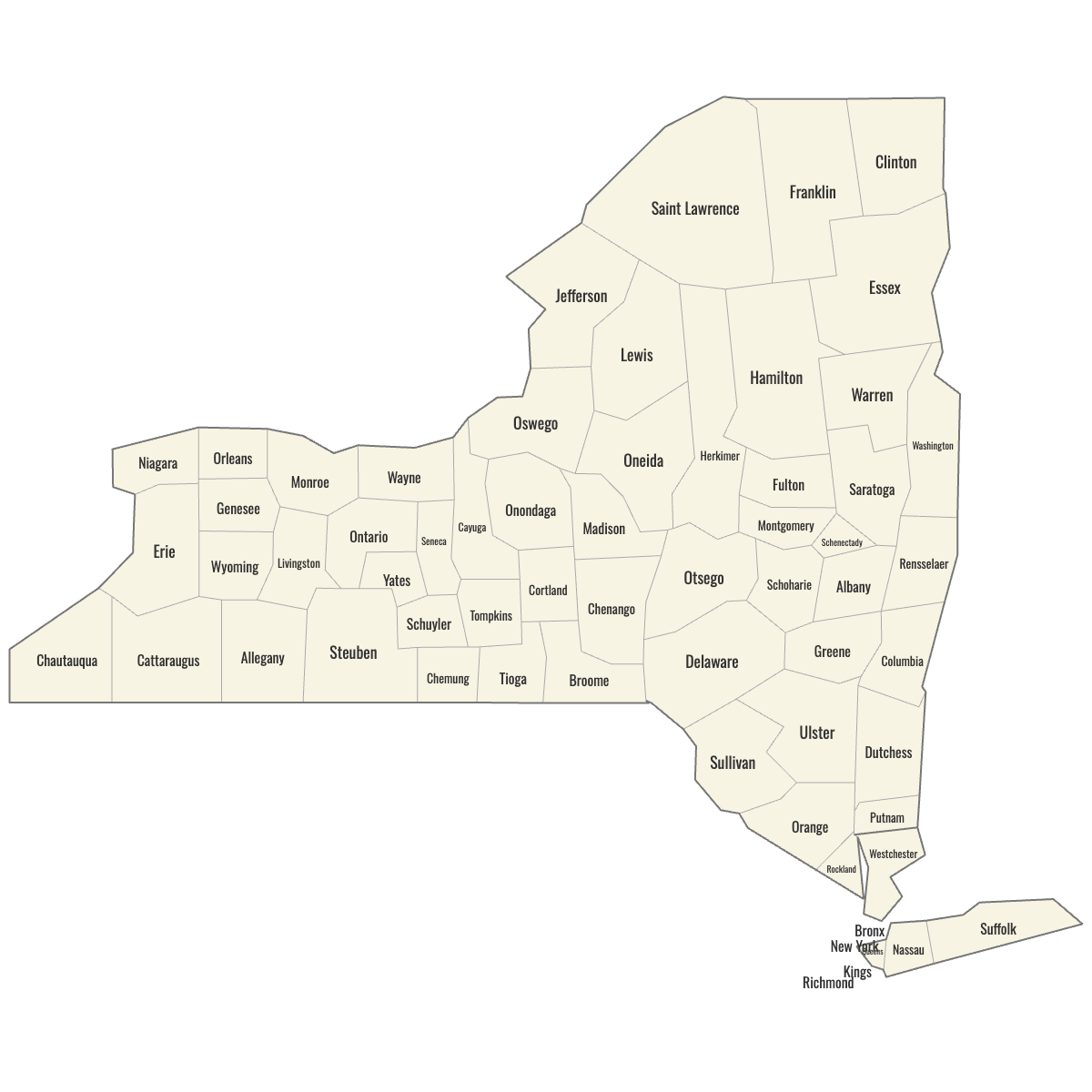 New York State County Map Printable