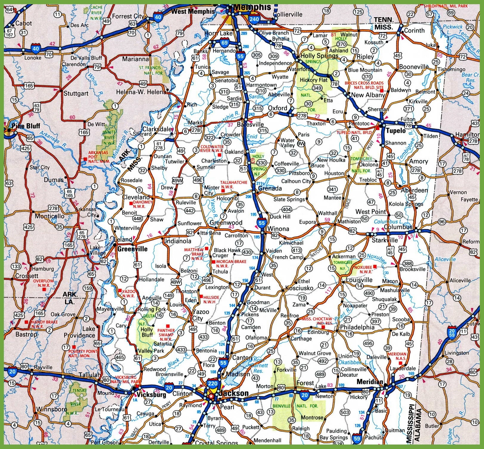Map Of Northern Mississippi Ontheworldmap
