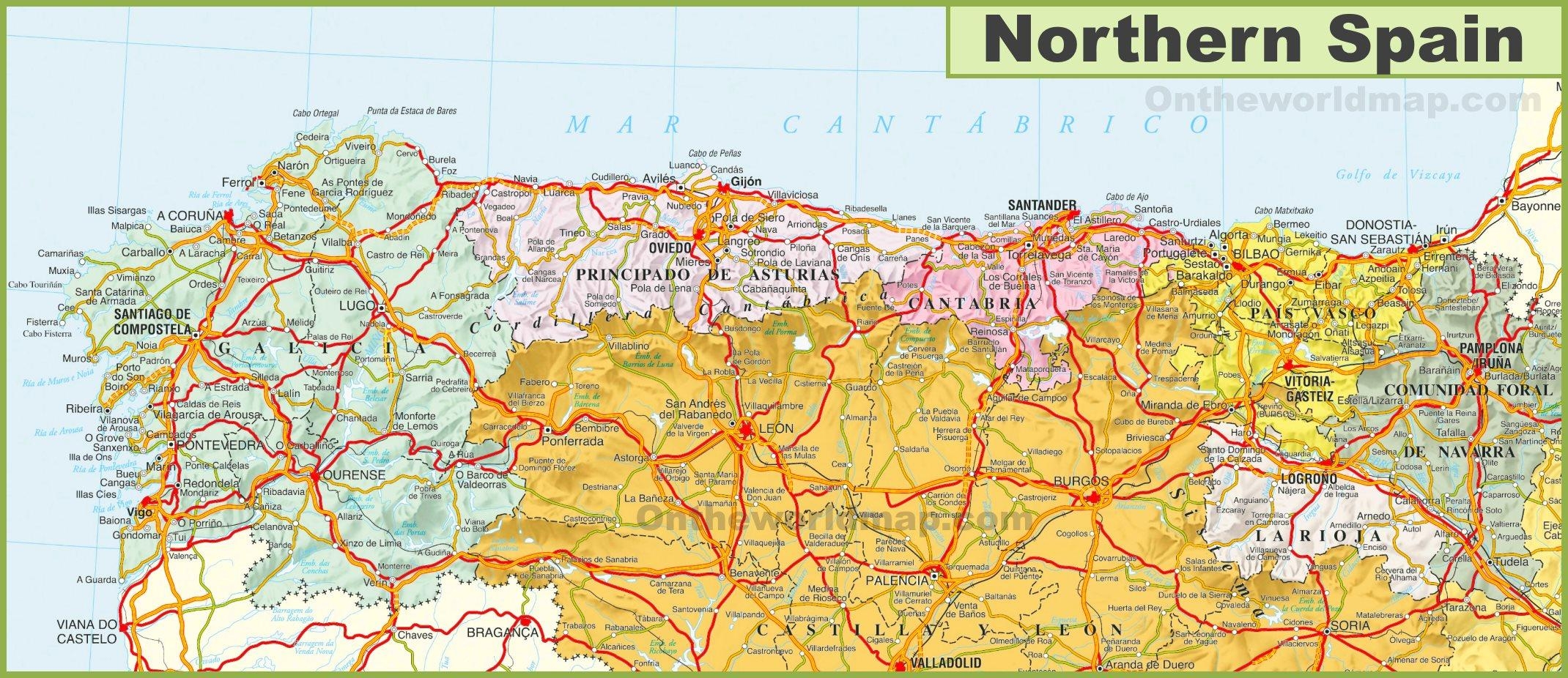 Map Of Northern Spain Map Of Northern Spain With Cities Southern Europe Europe 
