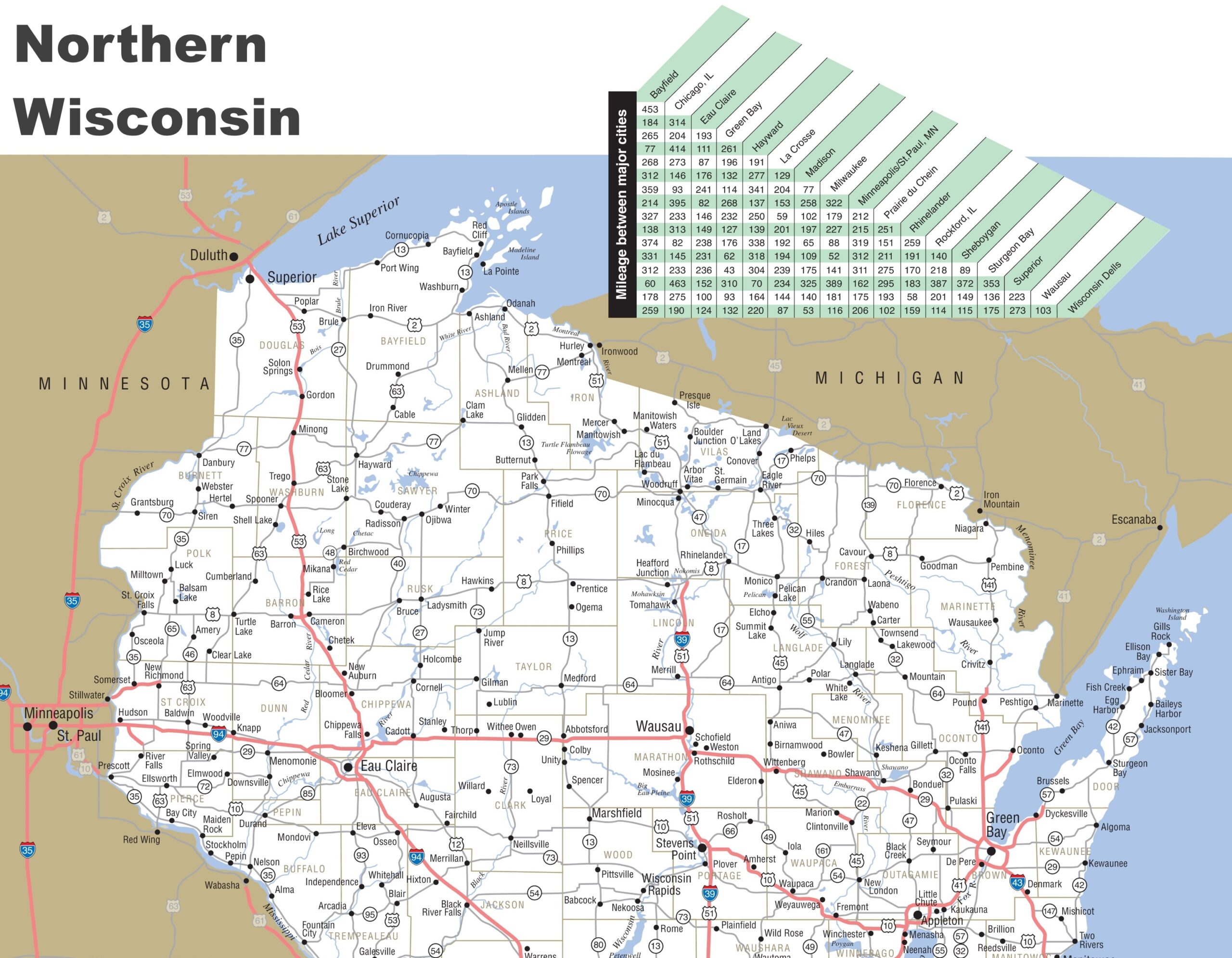 Map Of Northern Wisconsin Ontheworldmap