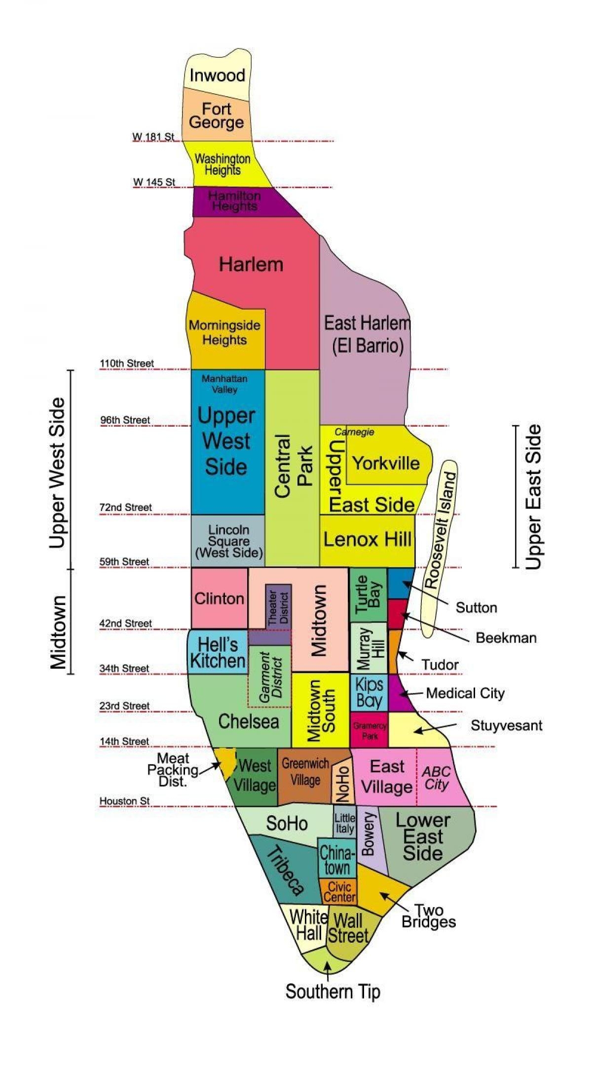 Map Of NYC Neighborhoods Manhattan Printable Map Of Manhattan Neighborhoods New York USA 