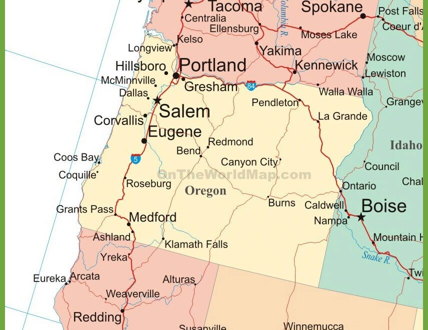 Map Of Oregon And Washington Ontheworldmap