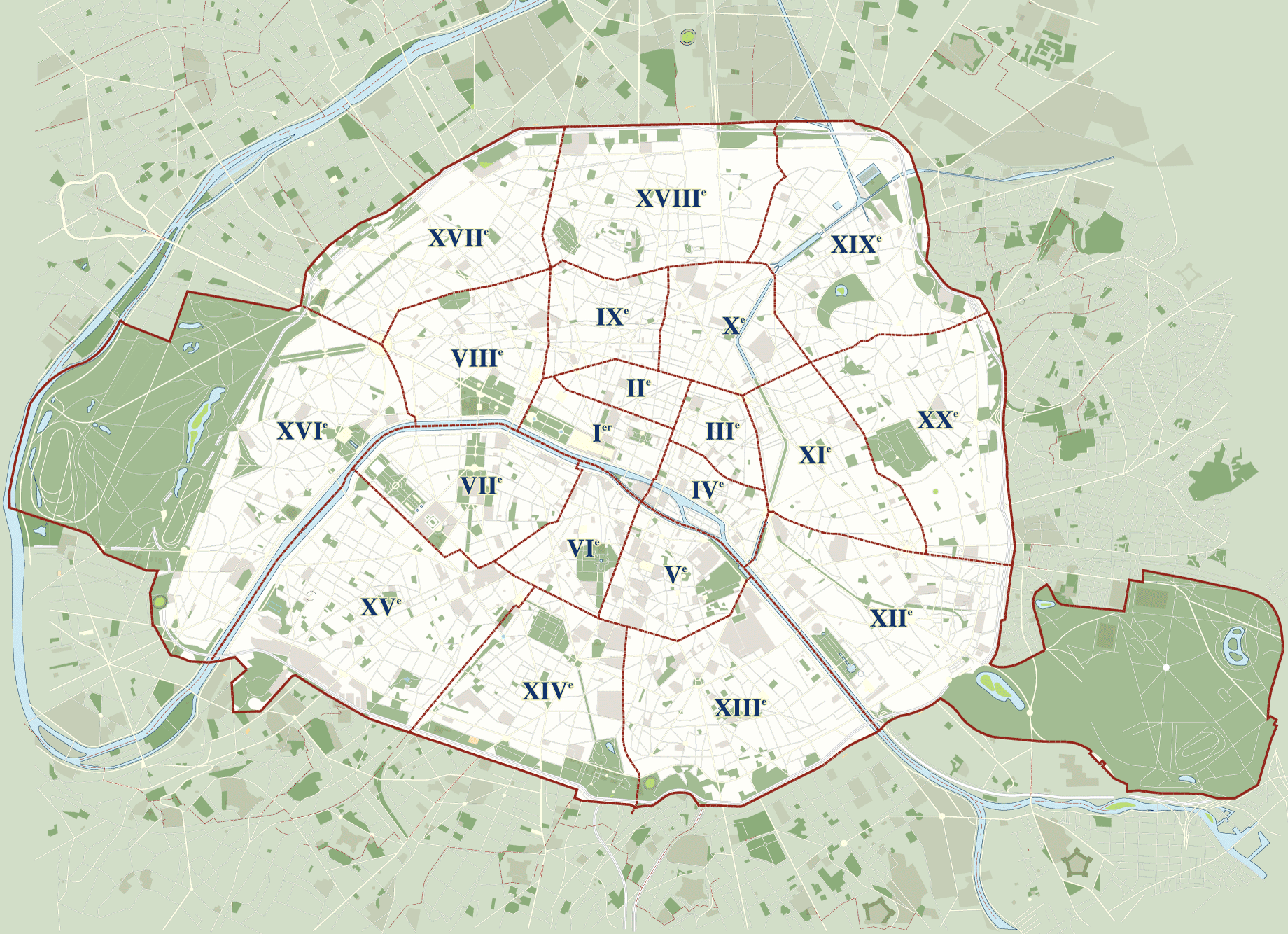 Map Of Paris 20 Boroughs arrondissements Districts