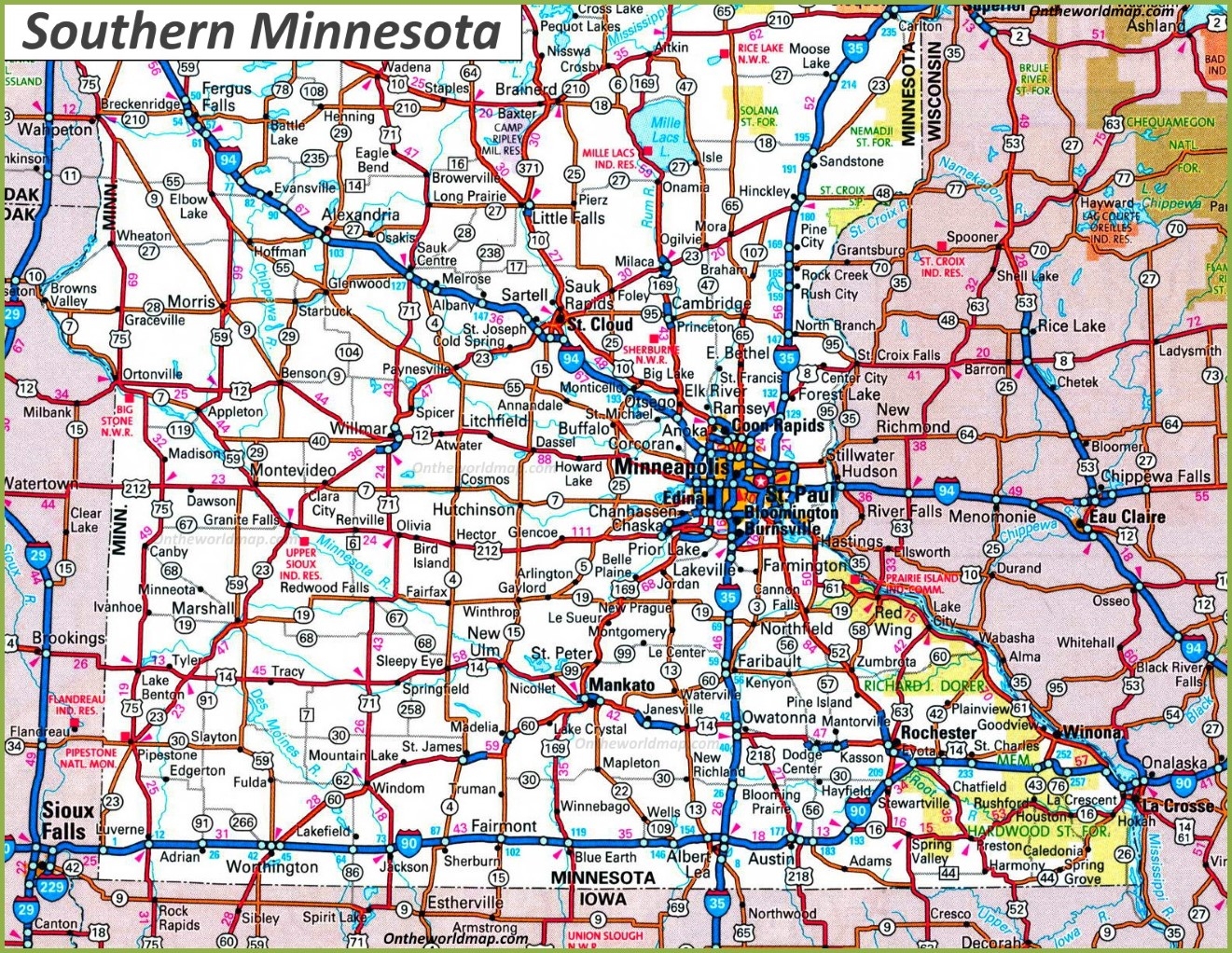 Map Of Southern Minnesota Ontheworldmap Map Of Southern Minnesota Ontheworldmap