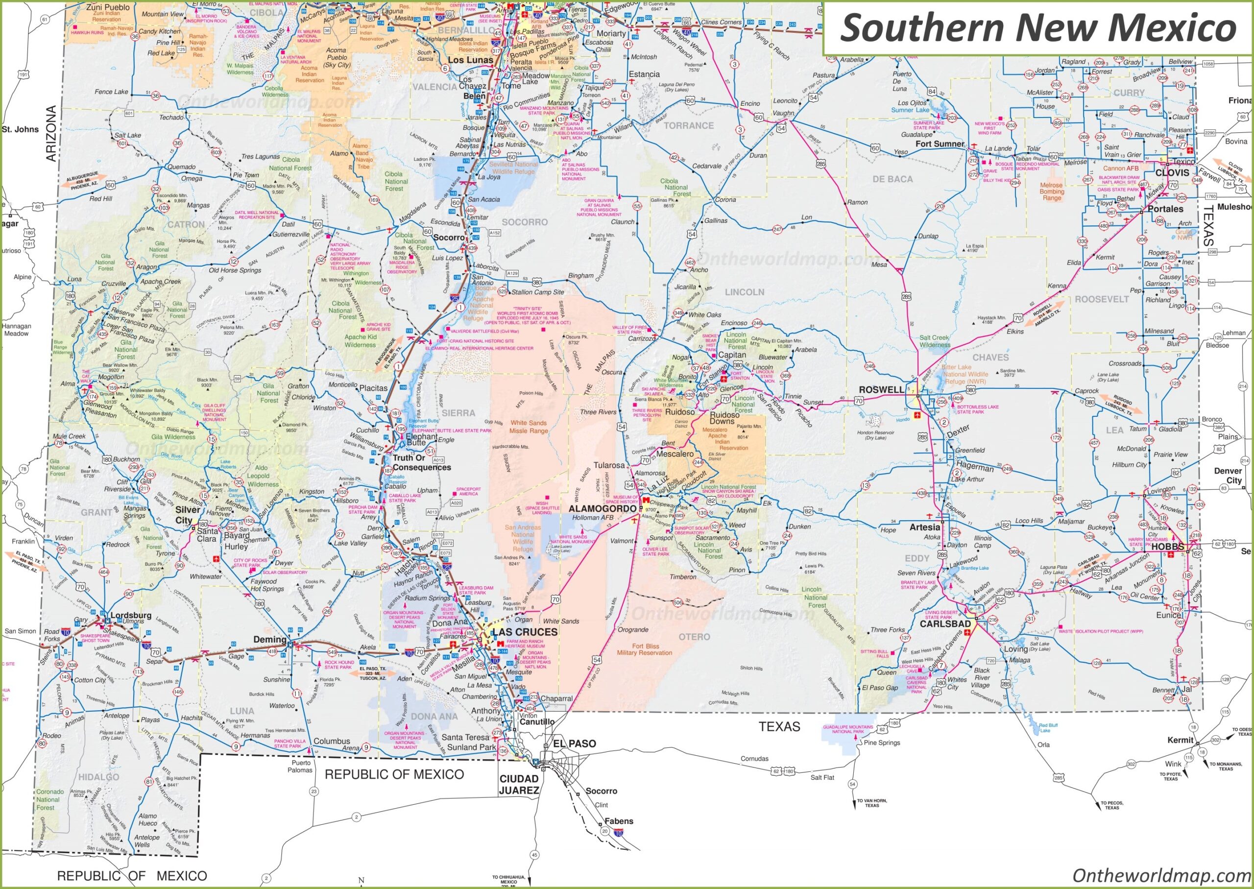 Map Of Southern New Mexico Ontheworldmap
