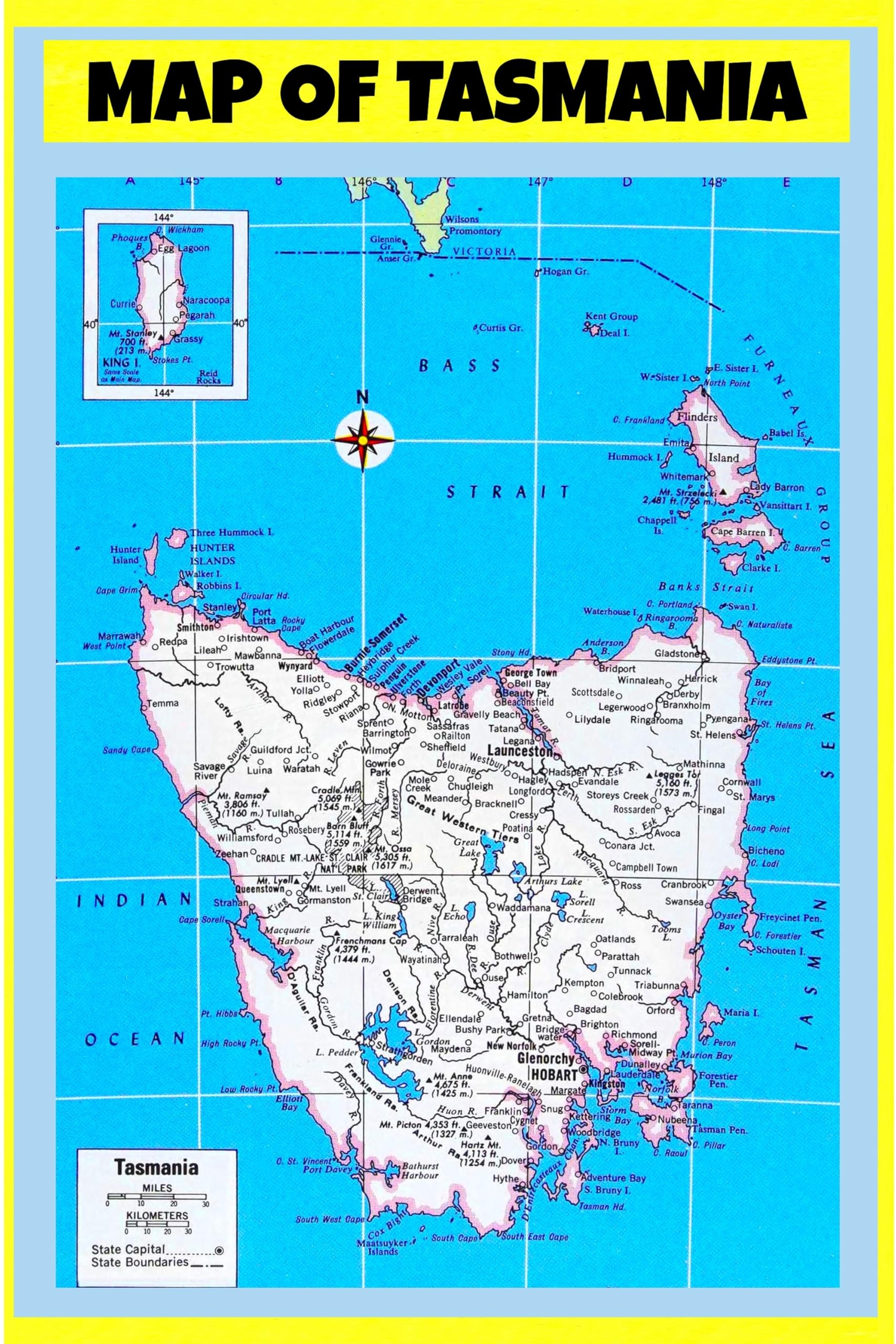 Map Of Tasmania Laminated Wall Map Poster Print Perfect For Classrooms And Homes Vivid Imagery With Bright Colors