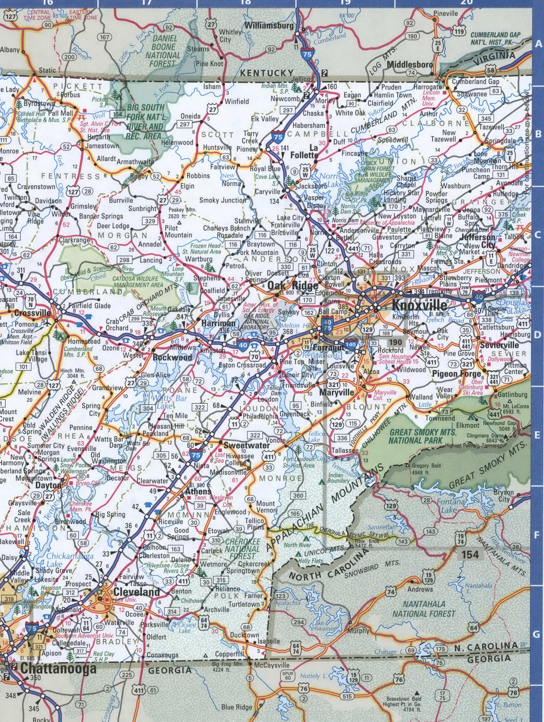 Map Of Tennessee eastern Detailed Road Map Of Tennessee eastern With Cities Villages And Rest Areas 