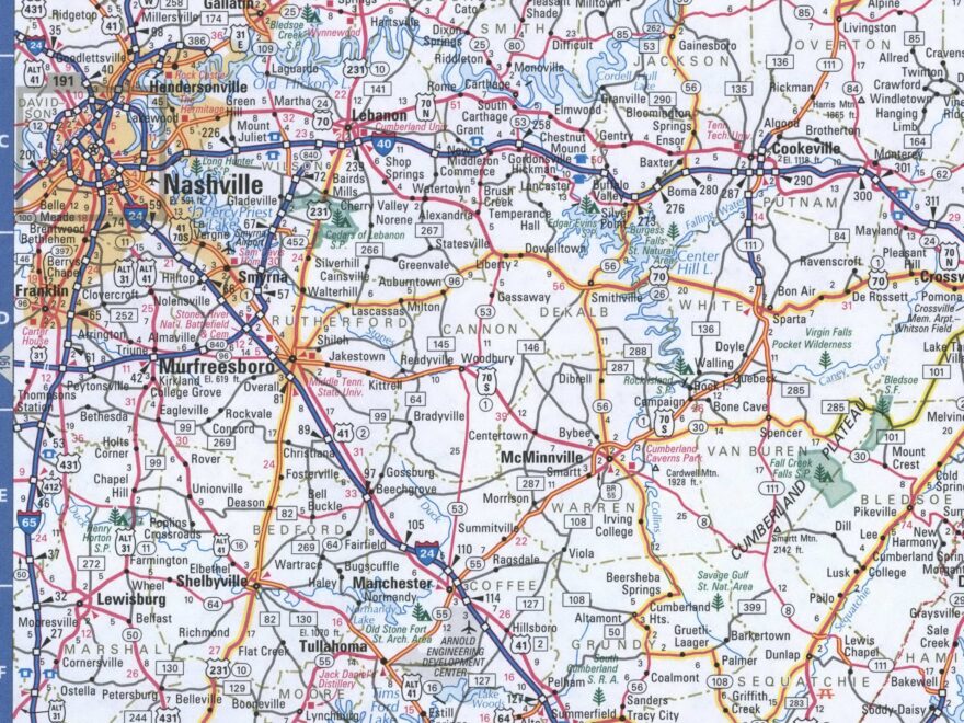 Map Of Tennessee eastern Detailed Road Map Of Tennessee eastern With Cities Villages And Rest Areas