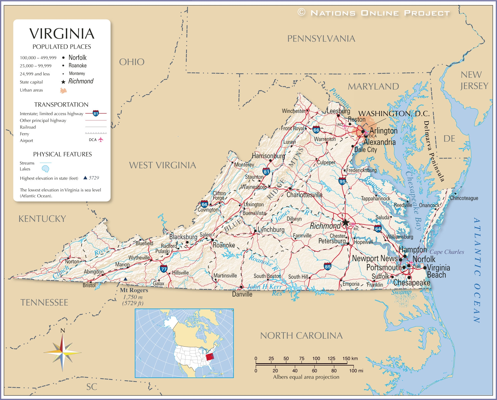 Large Printable Map Of Virginia Large Printable Map Of Virginia