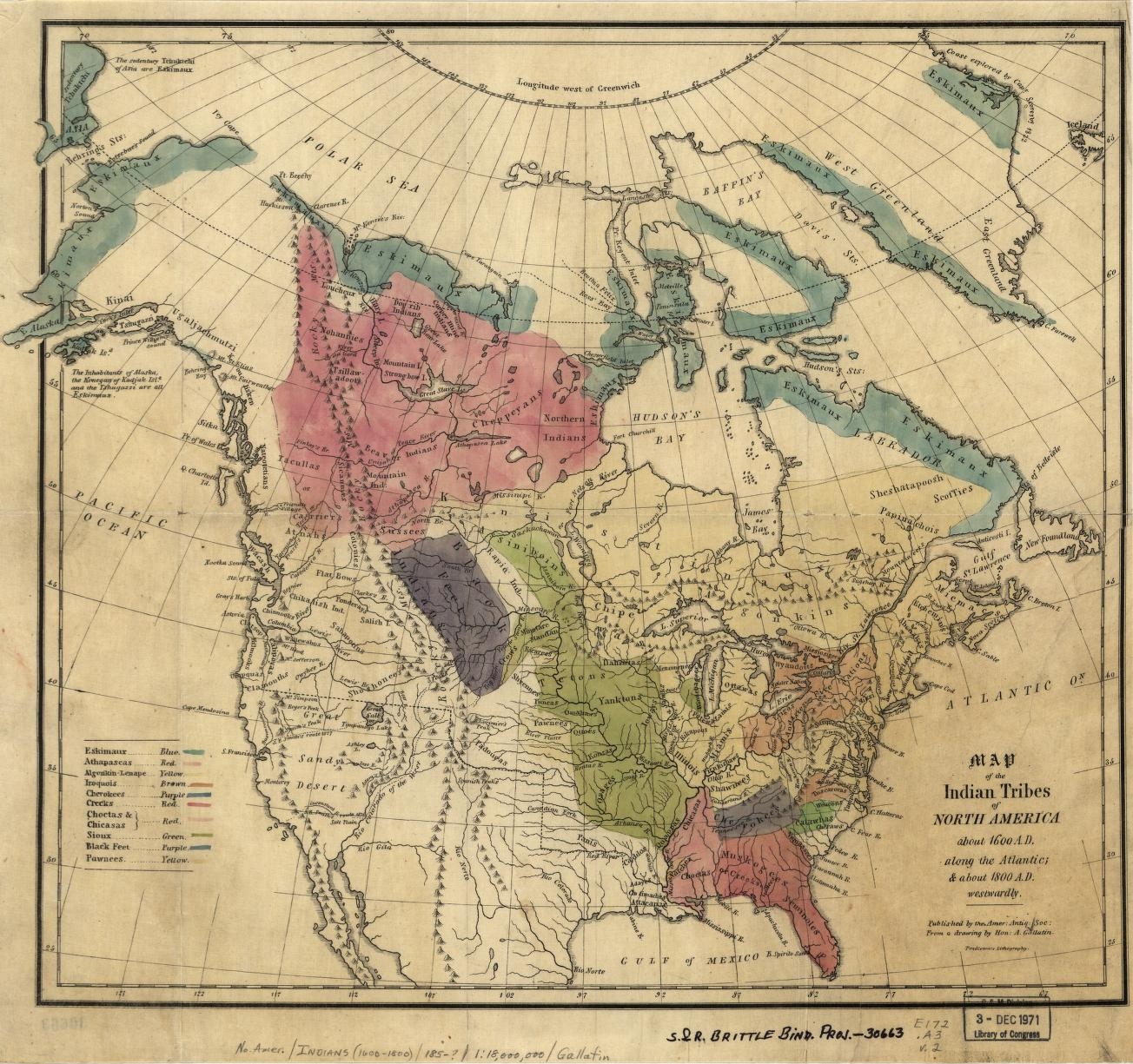 Map Of The Indian Tribes Of North America About 1600 A D Along The Atlantic About 1800 A D Westwardly Library Of Congress