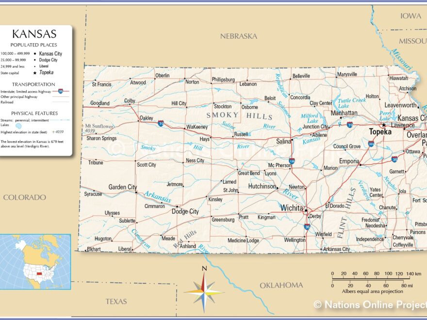 Map Of The State Of Kansas USA Nations Online Project Worksheets Library