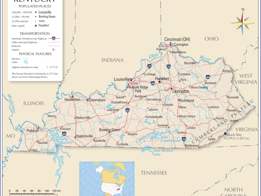 Map Of The State Of Kentucky USA Nations Online Project