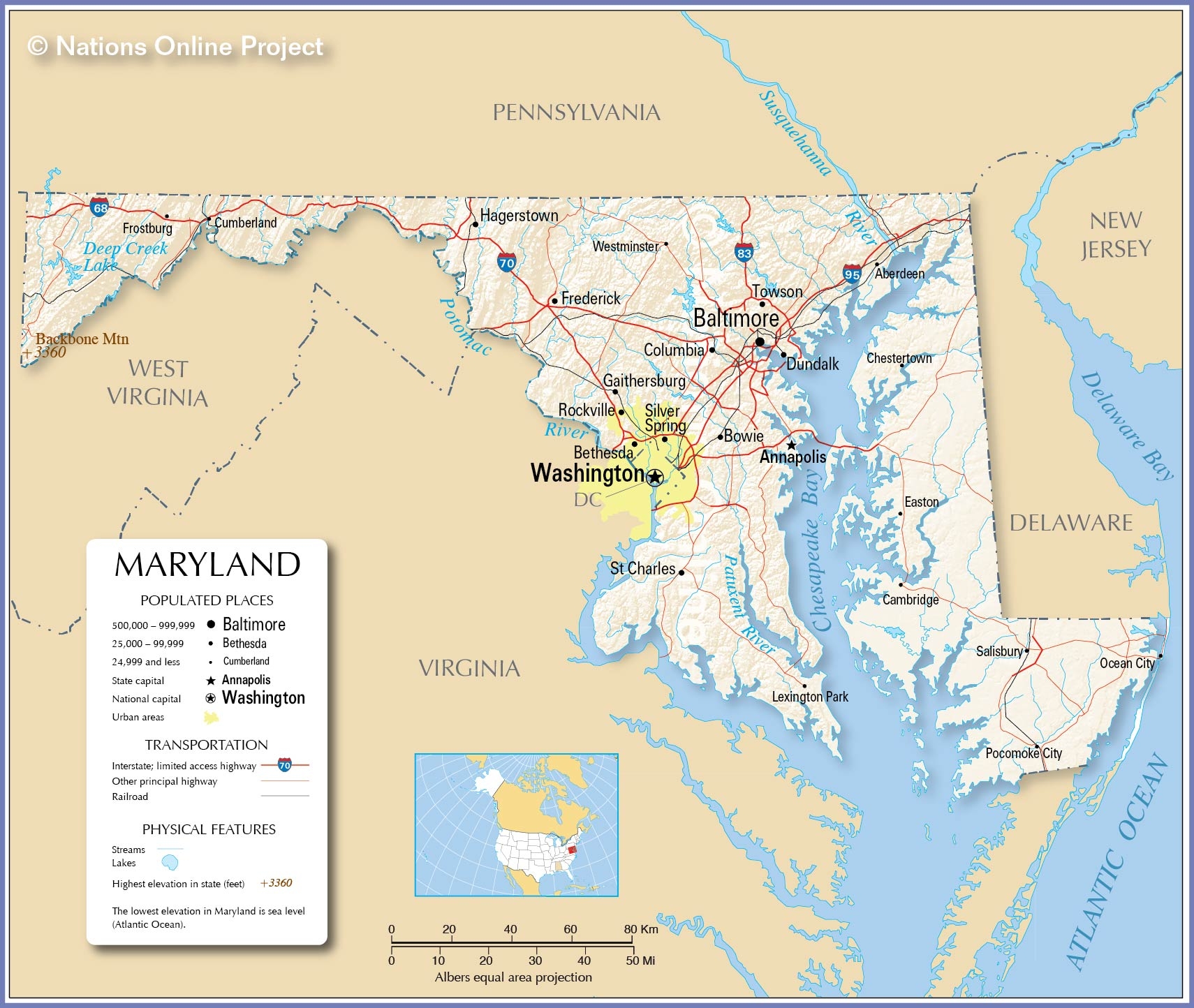 Map Of The State Of Maryland USA Nations Online Project