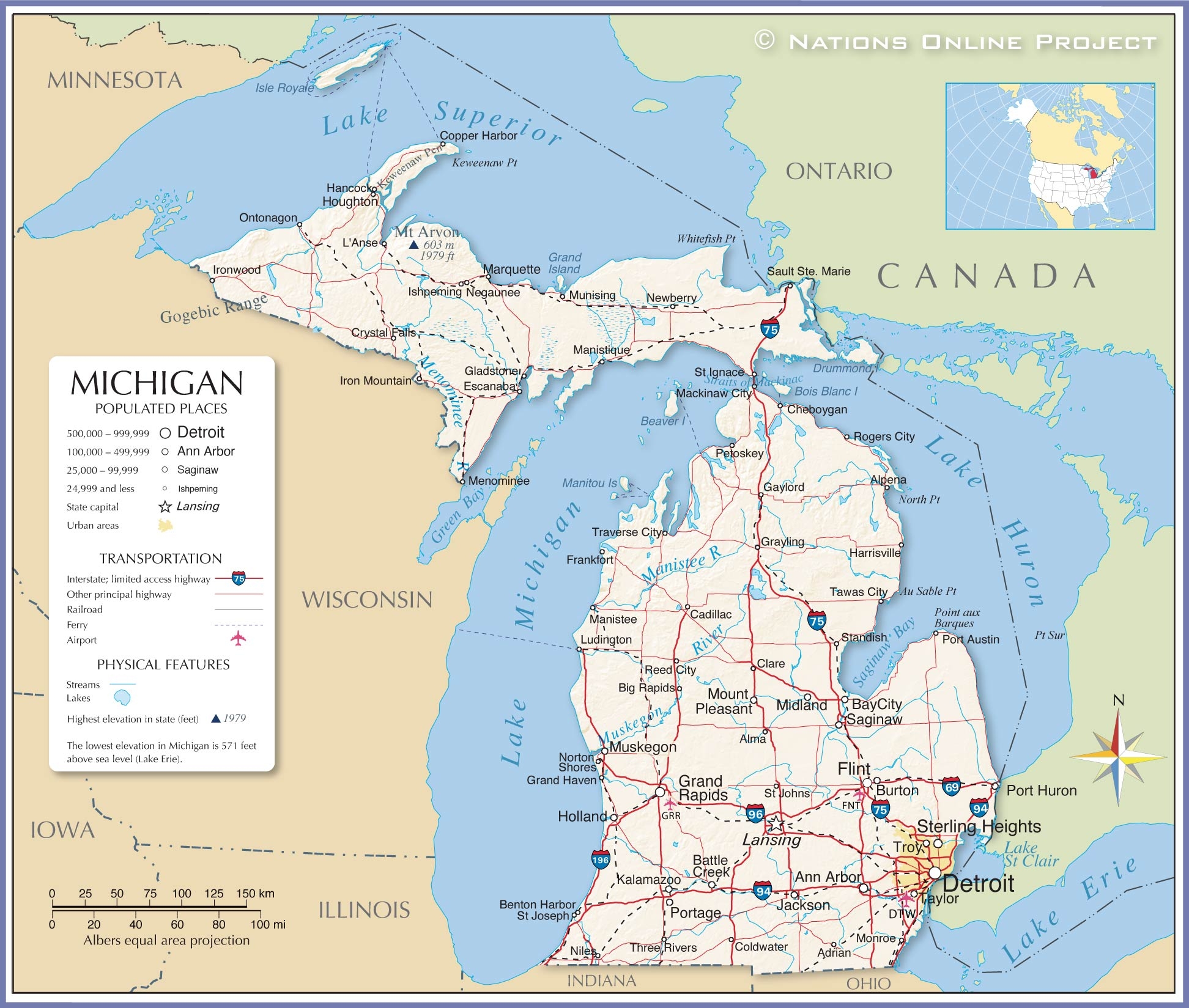 Detailed Printable Map Of Michigan