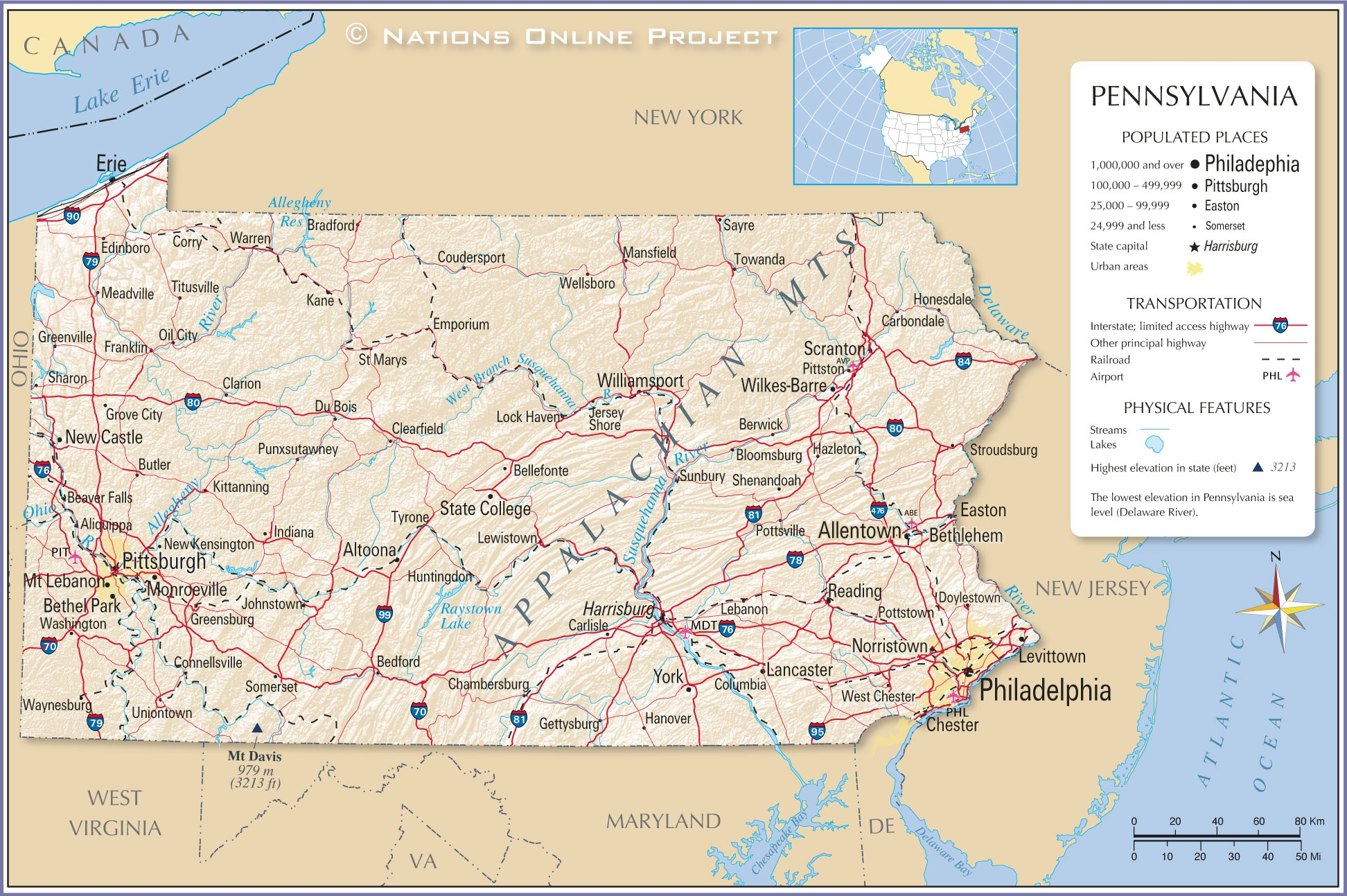 Printable Complete Map Of Pennsylvania