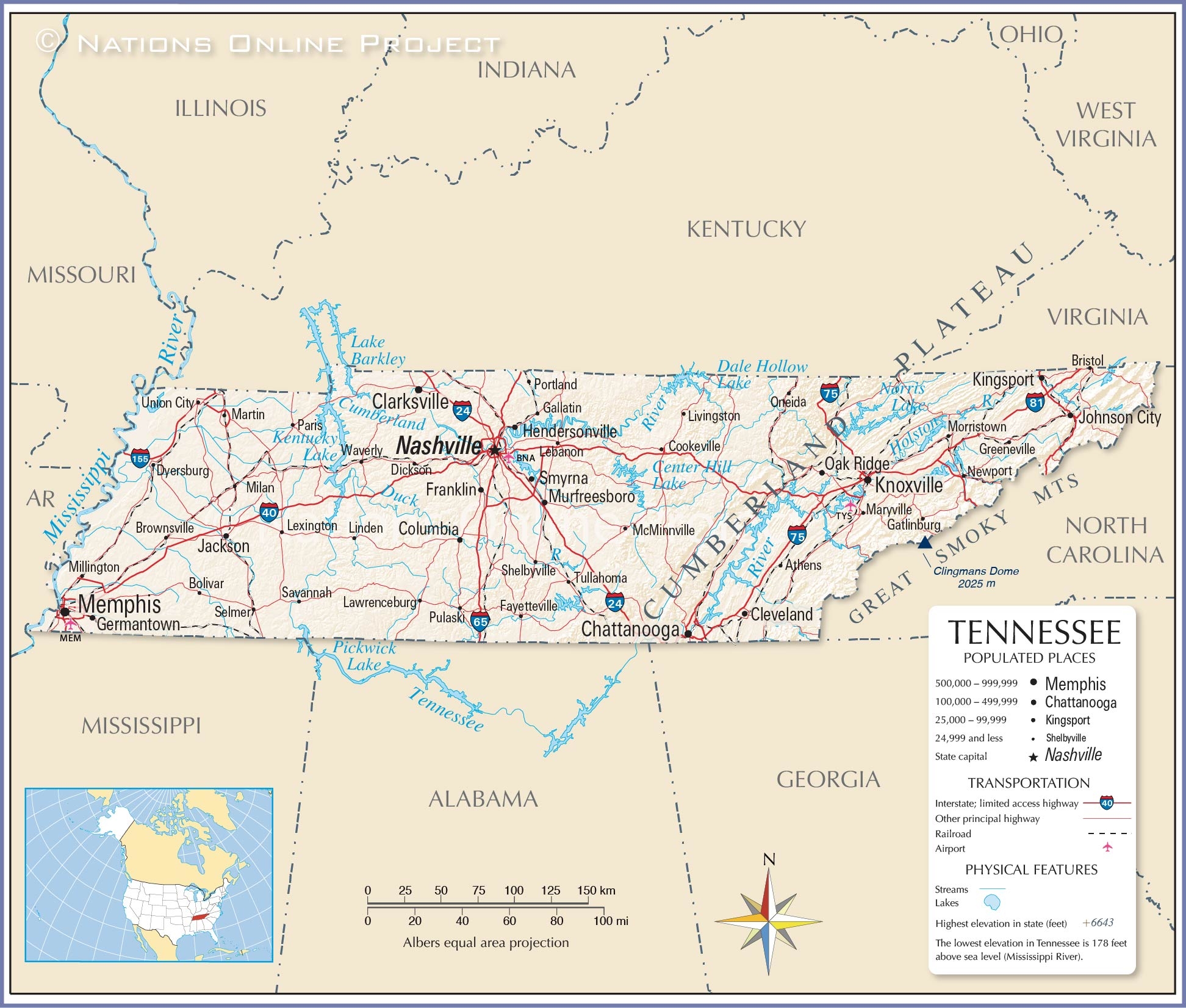Map Of The State Of Tennessee USA Nations Online Project