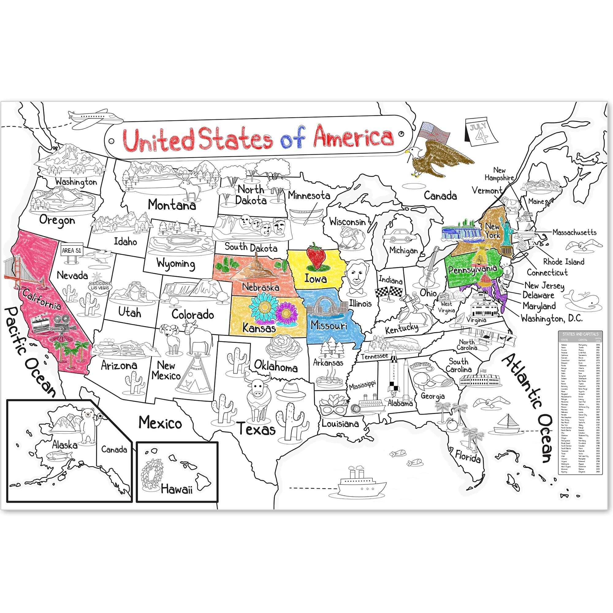 Map Of The United States Of America Coloring Page Free Printable Worksheets Library