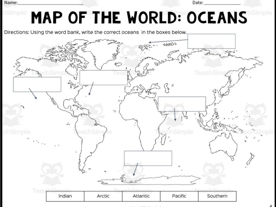 Map Of The World Labeling Worksheets By Teach Simple