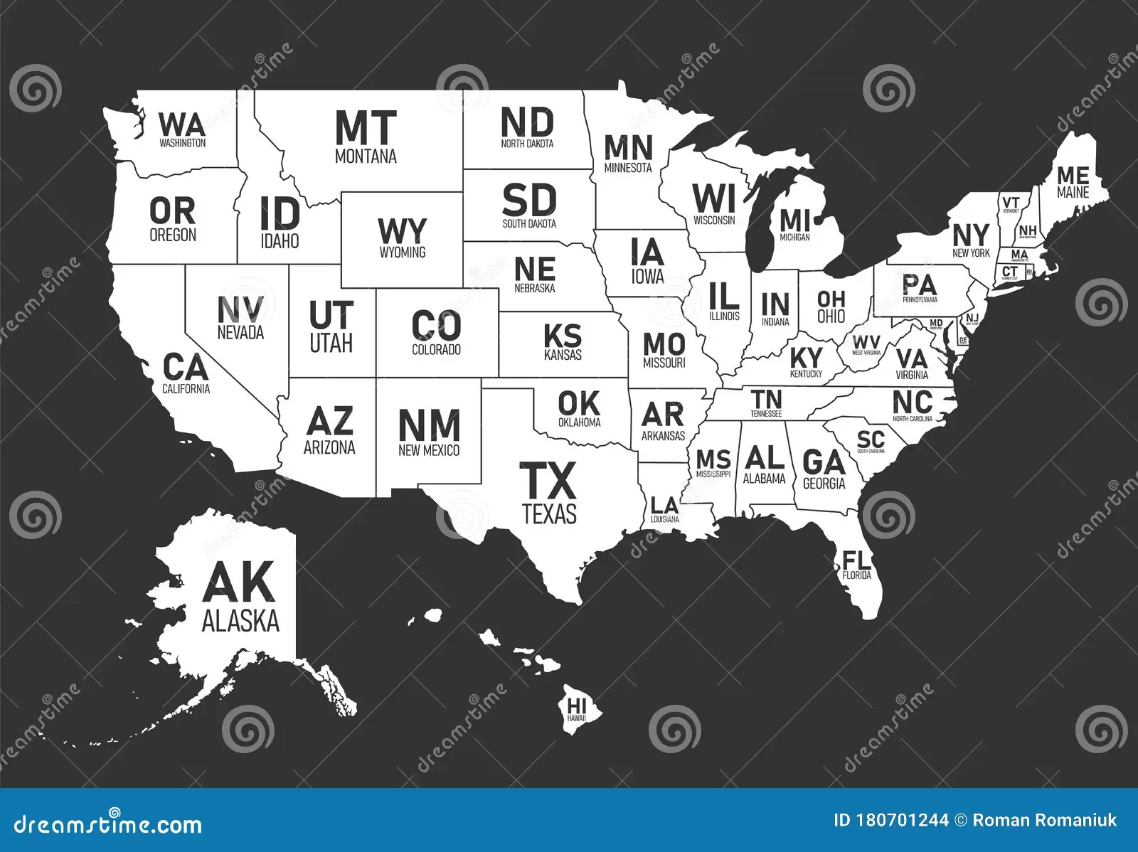 Printable Black And White State Map