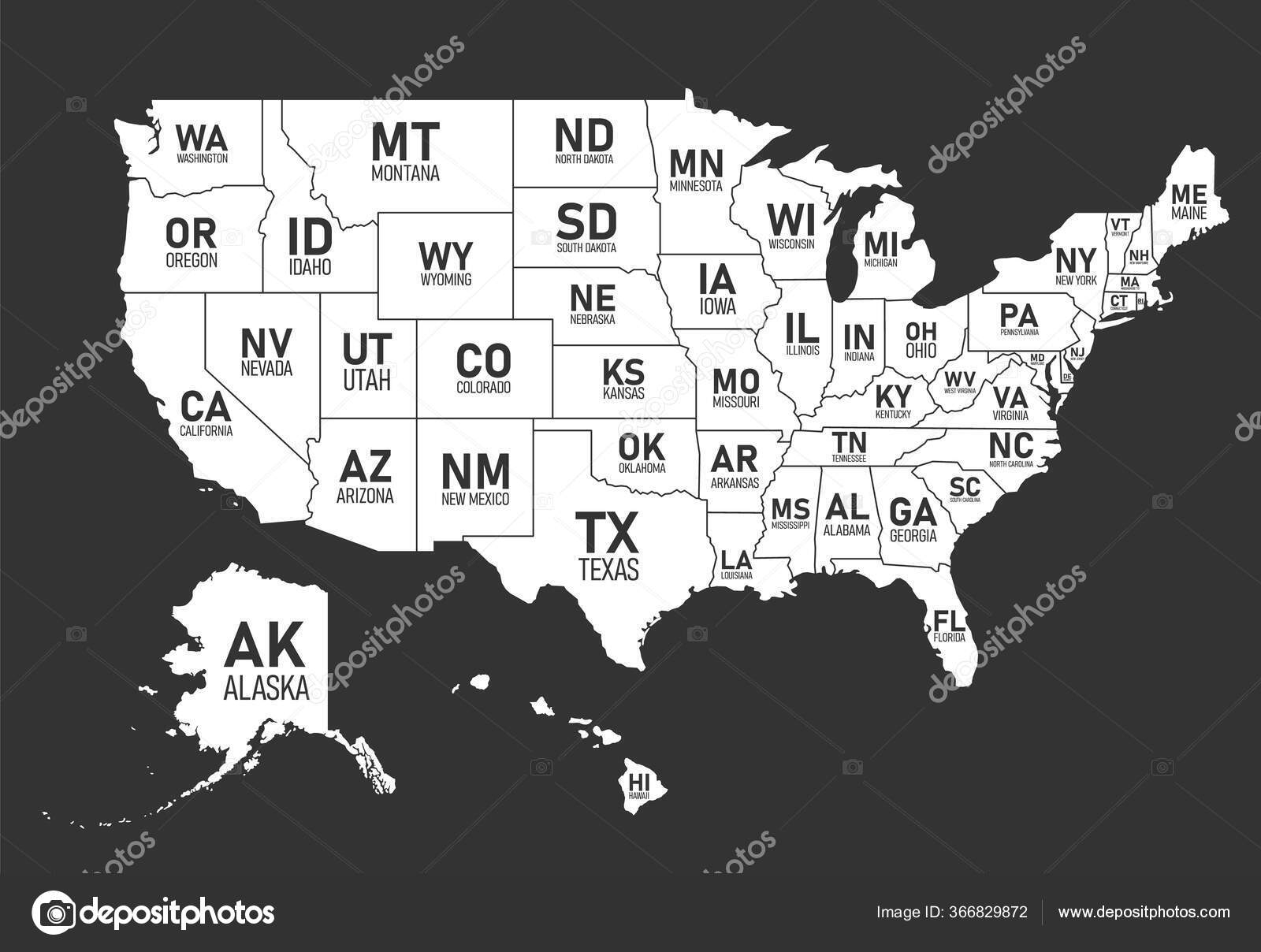 Printable Usa Map With Abbreviation