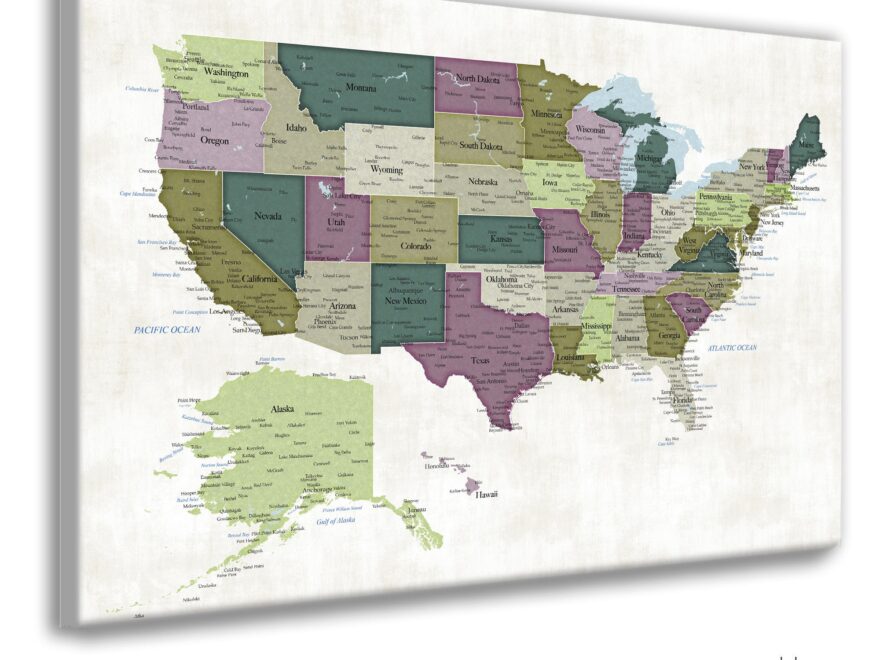 Map Of USA With States And Cities US Push Pin Map With Poster Or Canvas Map Options Mark Vacation Travel Locations On A Large Wall Map
