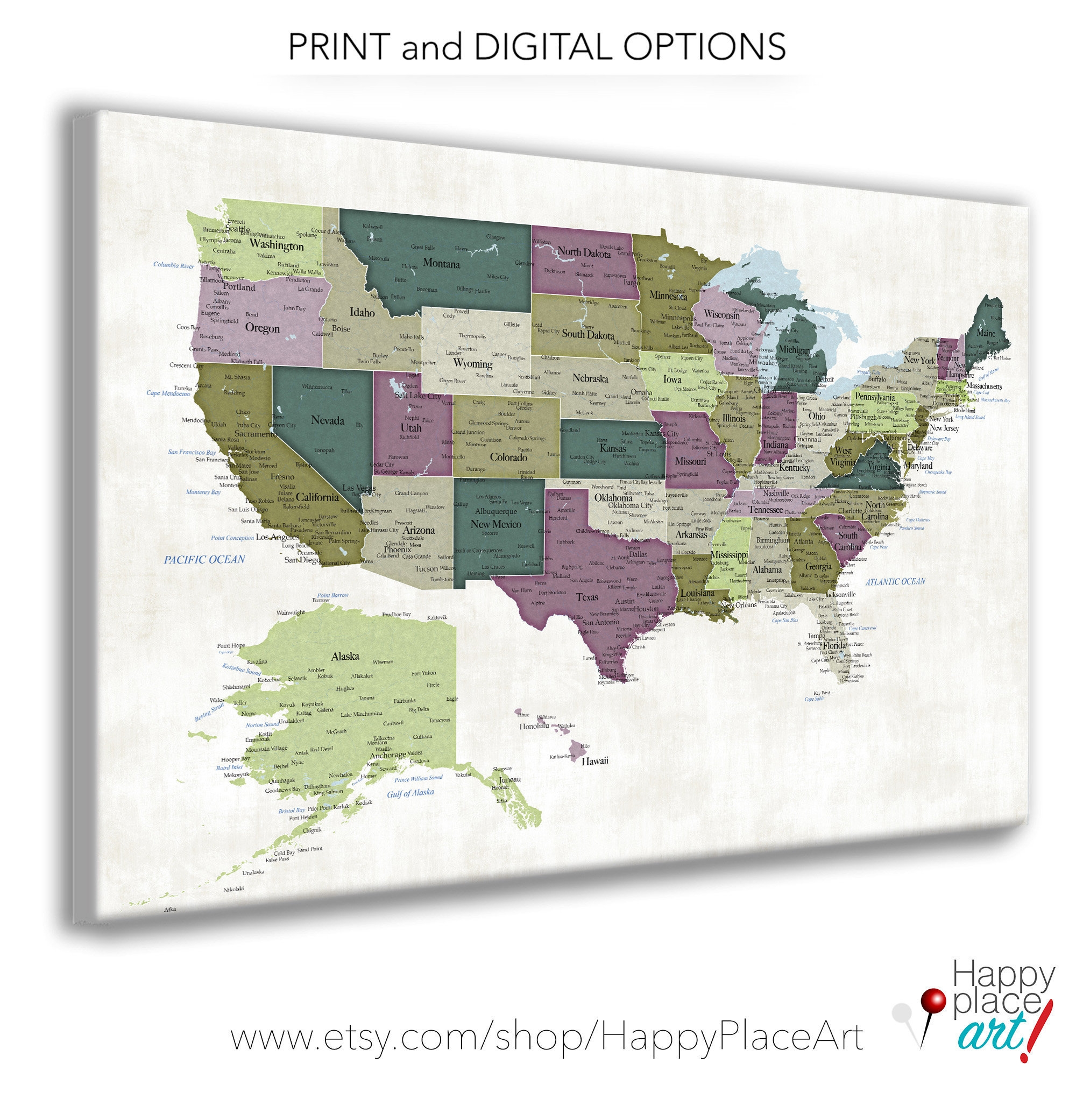 Map Of USA With States And Cities US Push Pin Map With Poster Or Canvas Map Options Mark Vacation Travel Locations On A Large Wall Map 