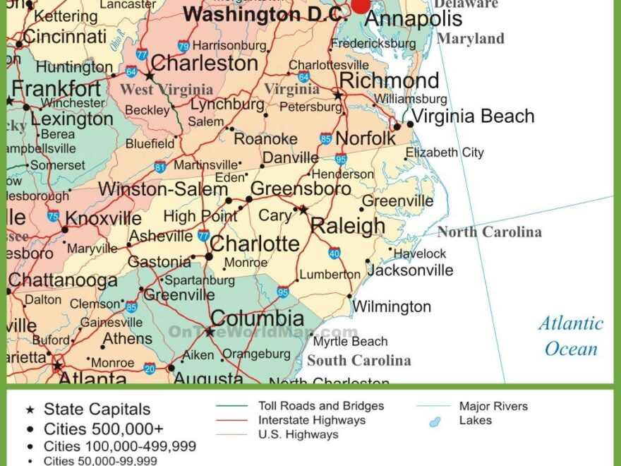 Map Of Virginia And North Carolina Ontheworldmap
