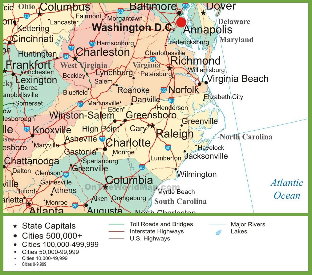 Map Of Virginia And North Carolina Ontheworldmap