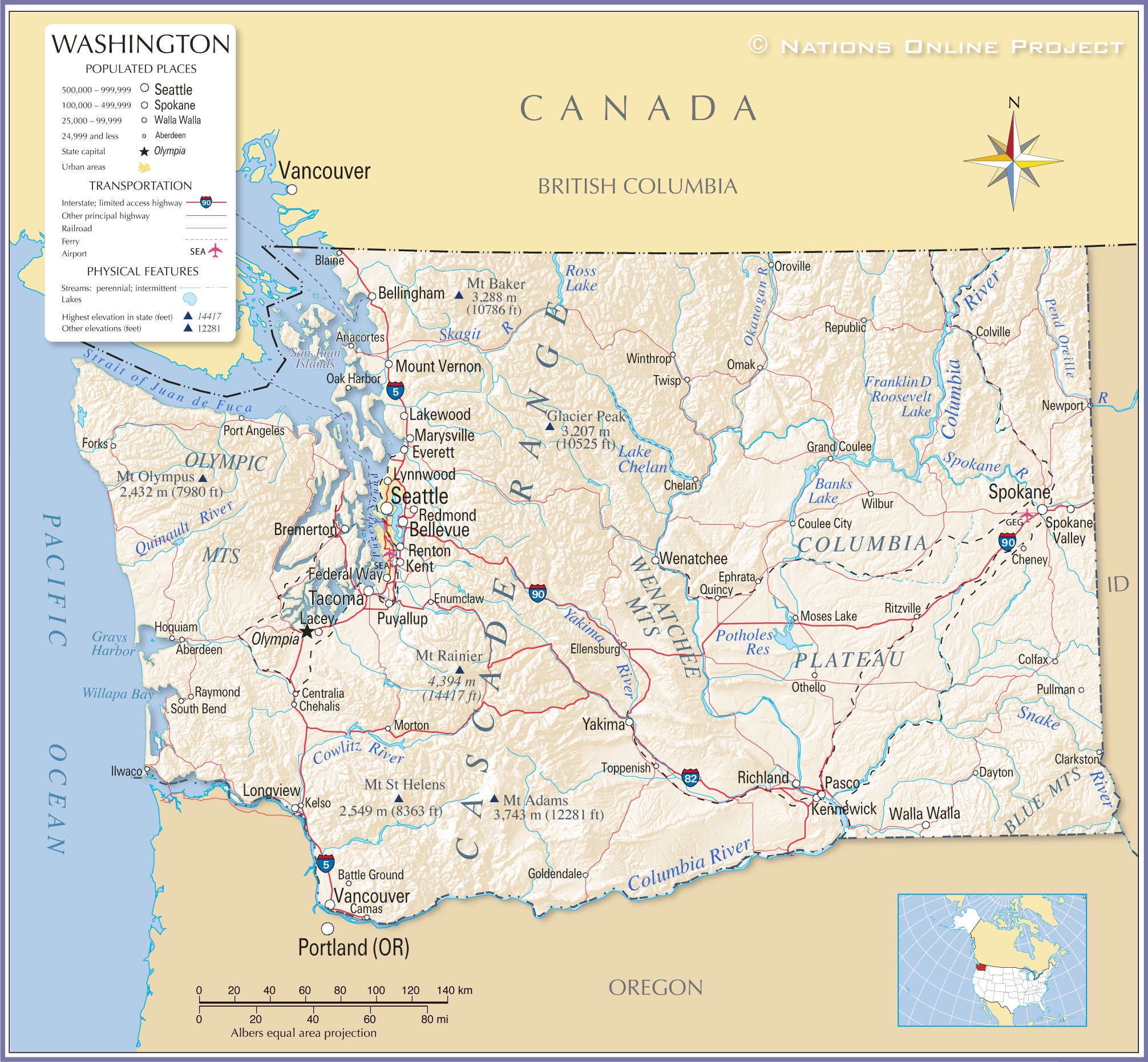 Map Of Washington State USA Nations Online Project