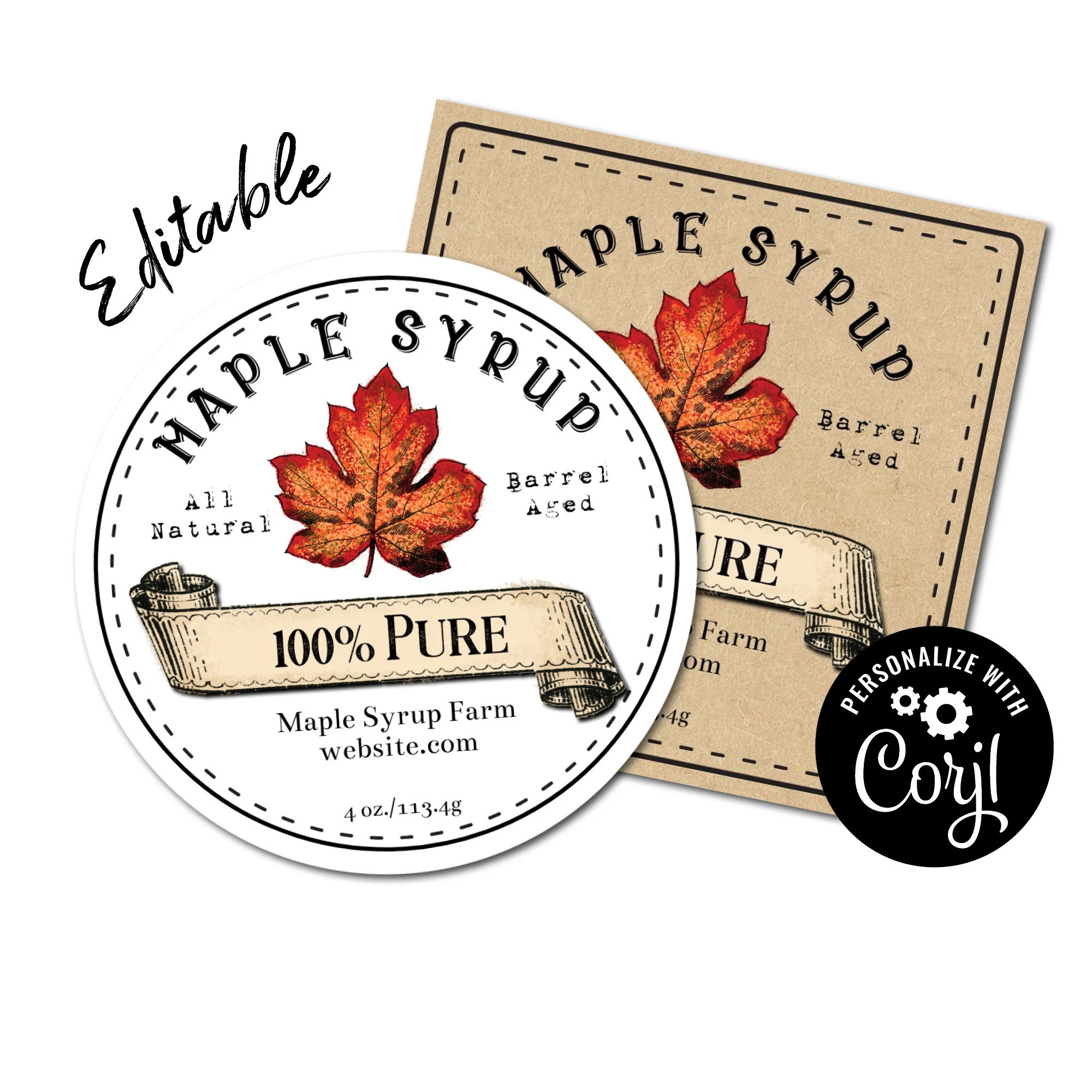 Maple Leaf Labels Editable Circle Label Customize Product Label Template Online Download Print Round Leaf Labels For Jars Candles Etsy