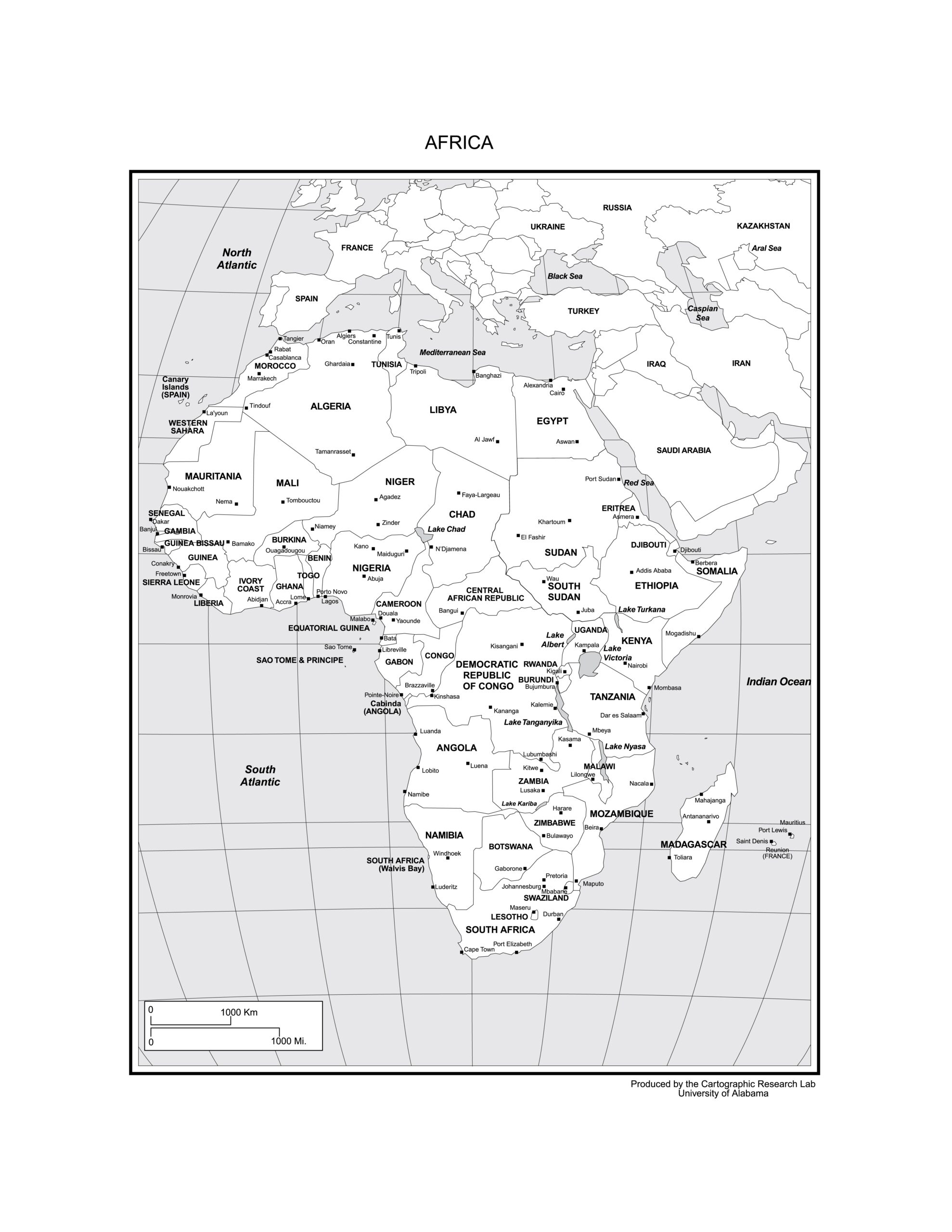 Africa Map With Country Outline Printable