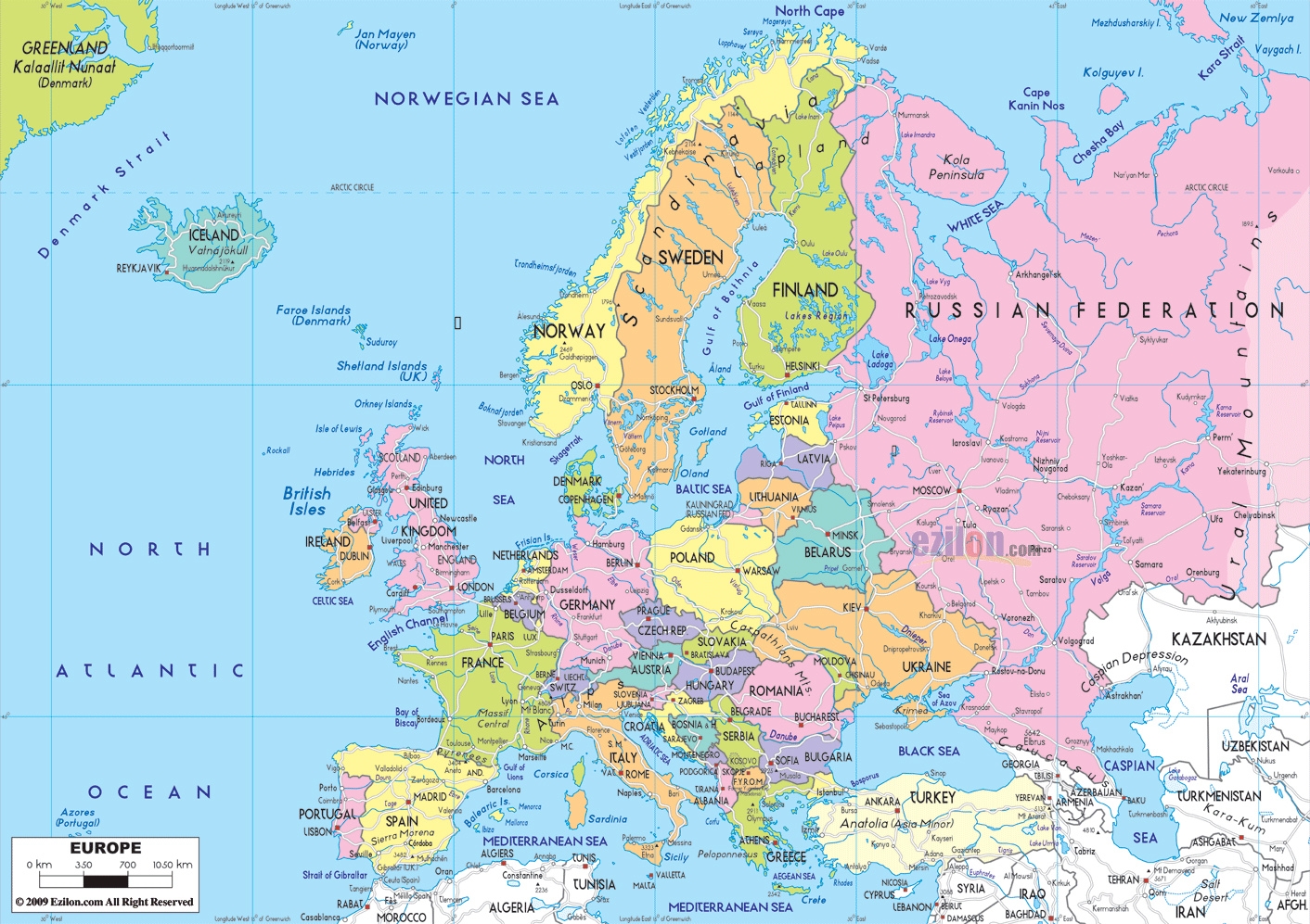 Printable Map Of Europe Cities