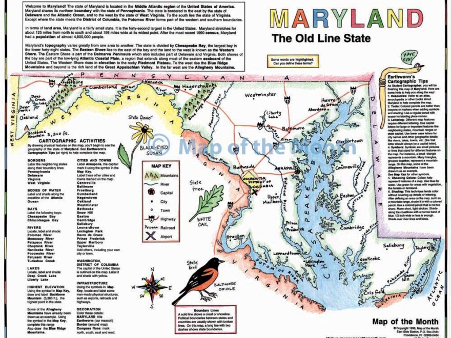 Maryland Map Blank Outline Map 16 By 20 Inches Activities Included