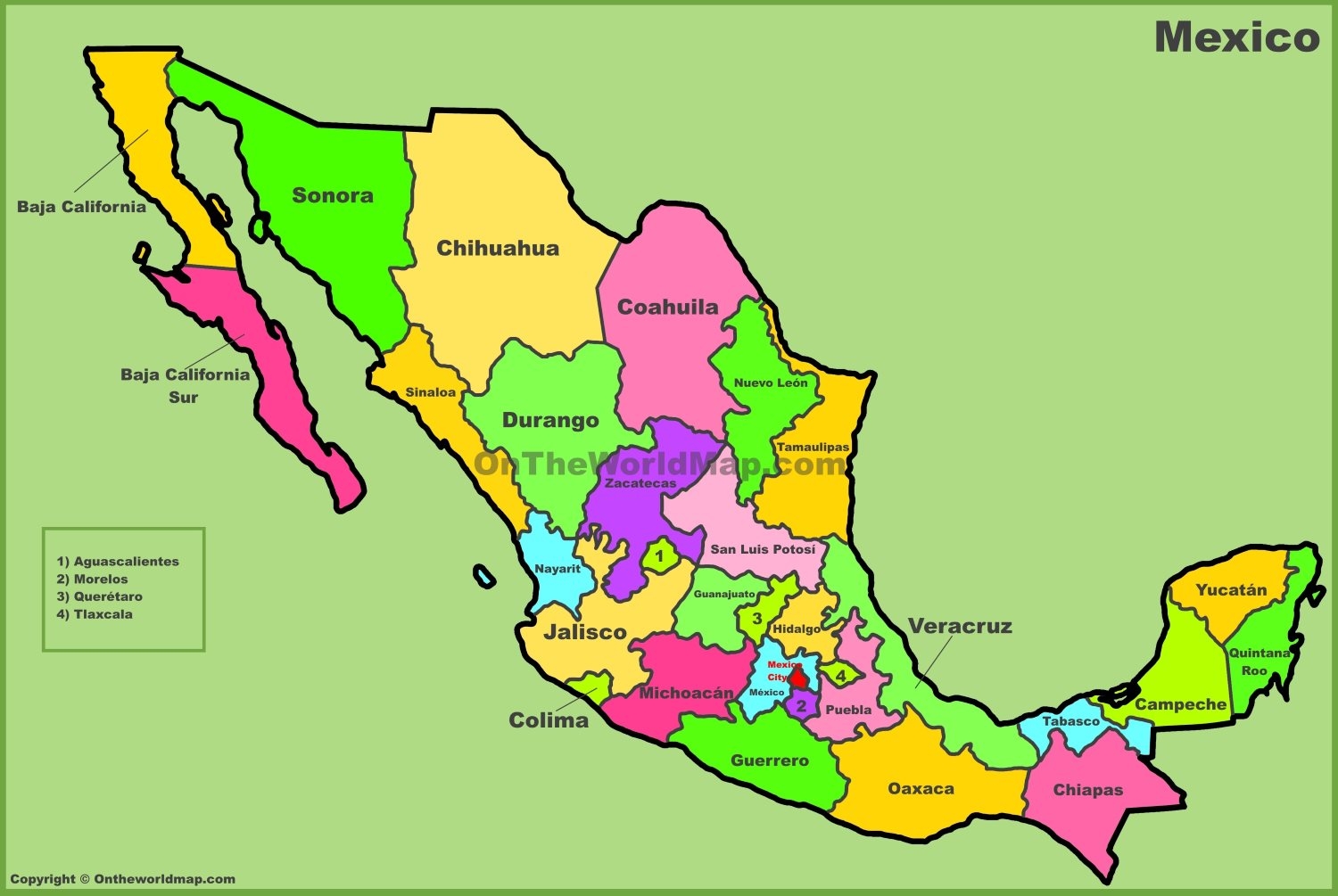Mexico States Map List Of States Of Mexico Ontheworldmap Mexico States Map List Of States Of Mexico Ontheworldmap