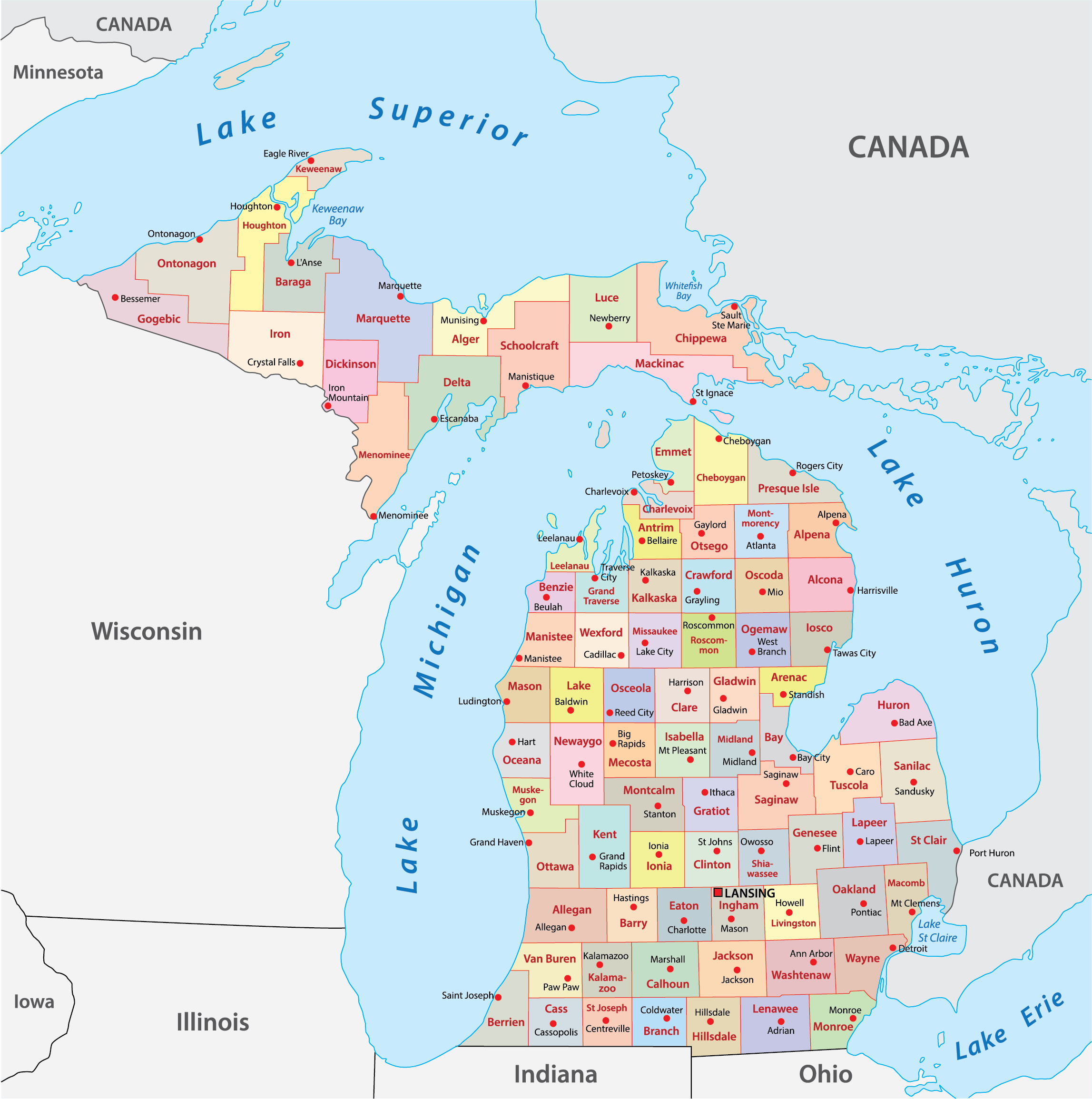 Michigan Counties Map Printable